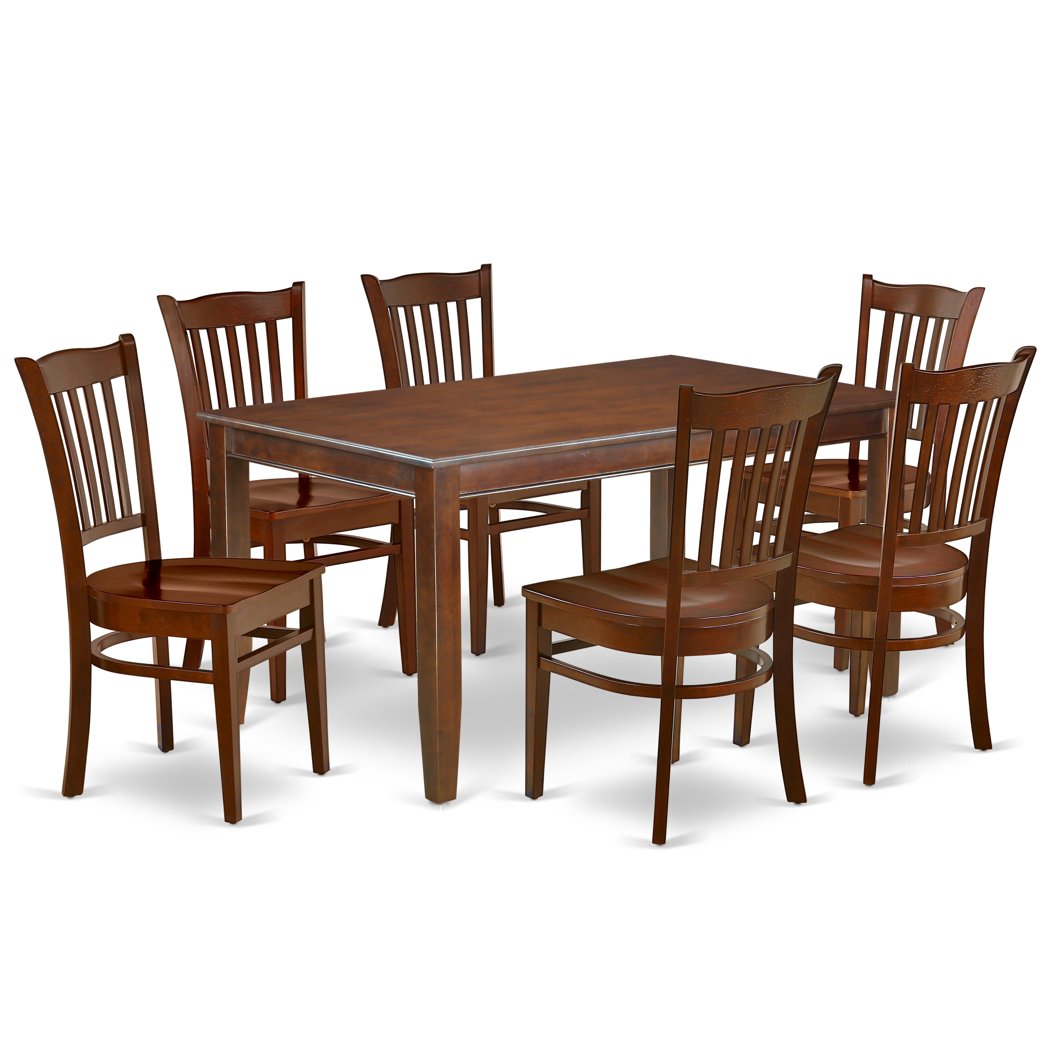 DUGR7-MAH-W 7Pc Rectangle 60 Inch Table And Six Wood Seat Dining Chairs