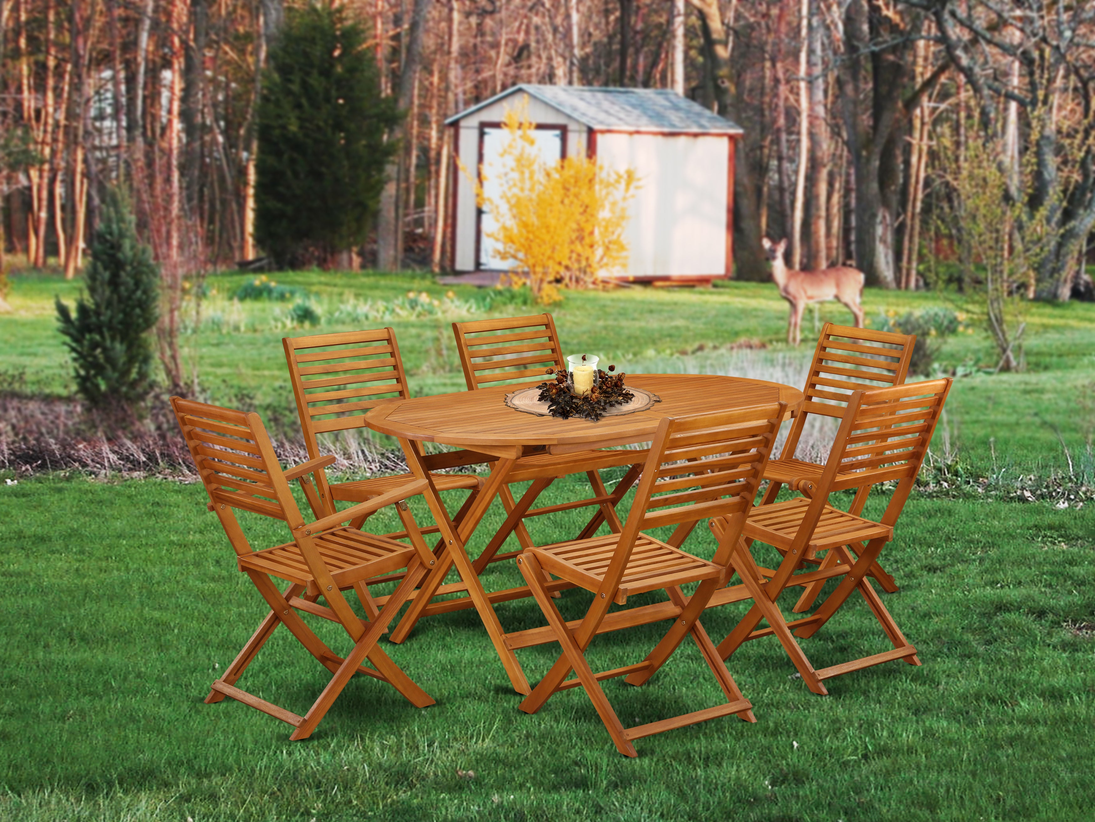 DIBS72CANA This 7 Piece Acacia Hardwood Backyard Sets provides you one particular Outdoor-Furniture table and Six patio dining chairs