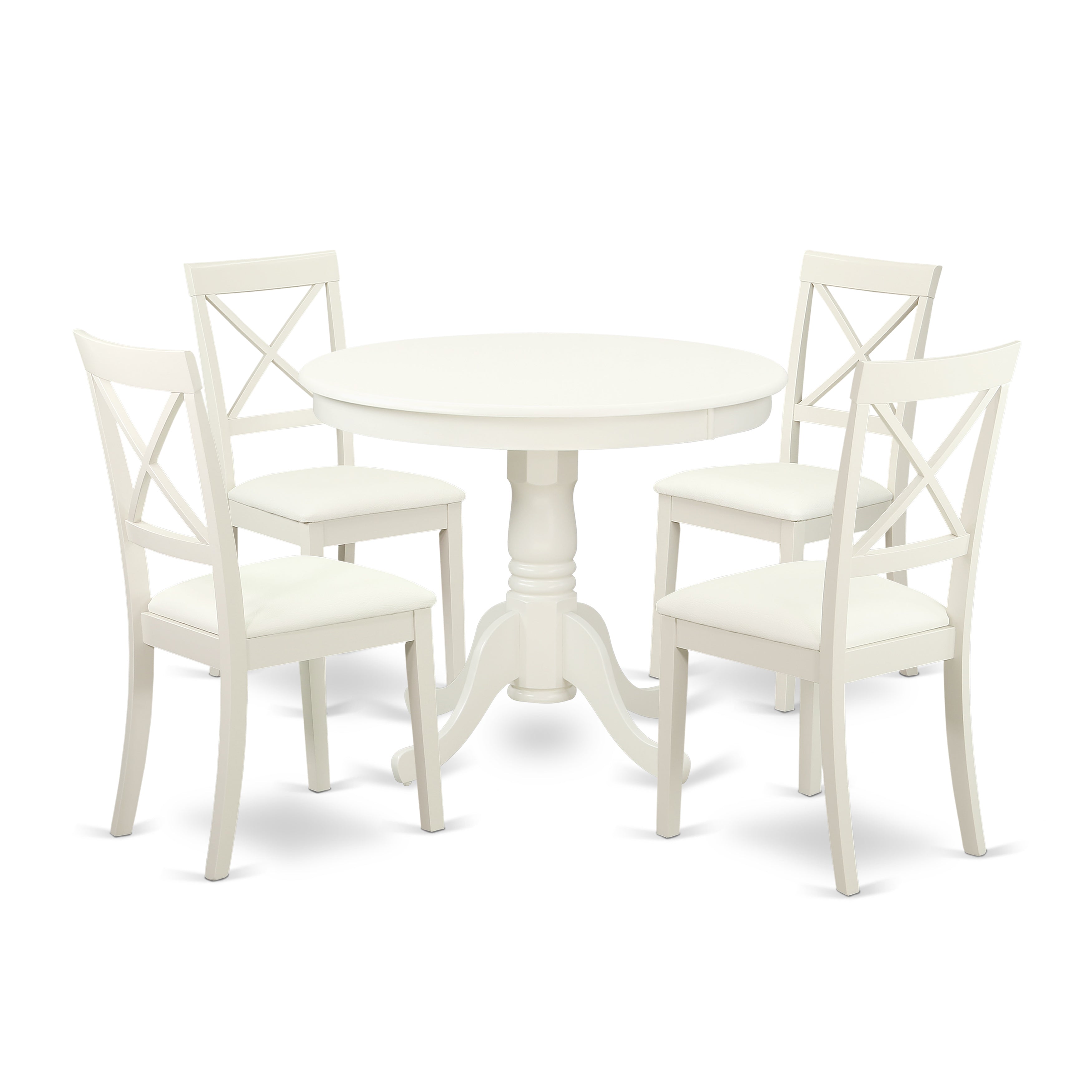 ANBO5-LWH-LC 5 Pc Kitchen table set with a Dining Table and 4 Faux Leather Chairs in Linen White