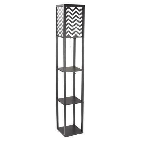 Square Floor Lamp With Zigzag Pattern And 3 Shelves Grey