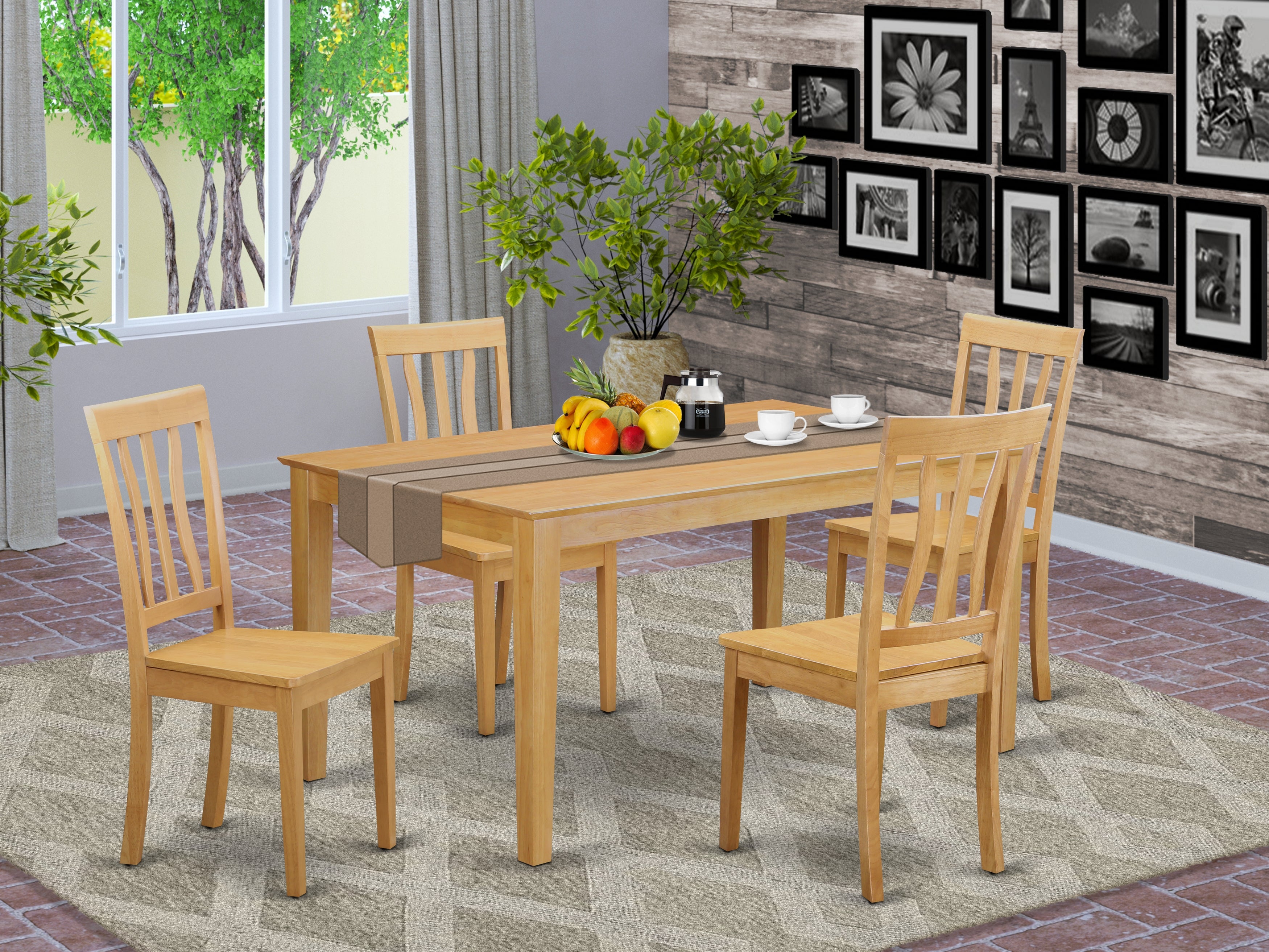 CAAN5-OAK-W 5 PC Dinette set - Kitchen Table and 4 Dining Chairs