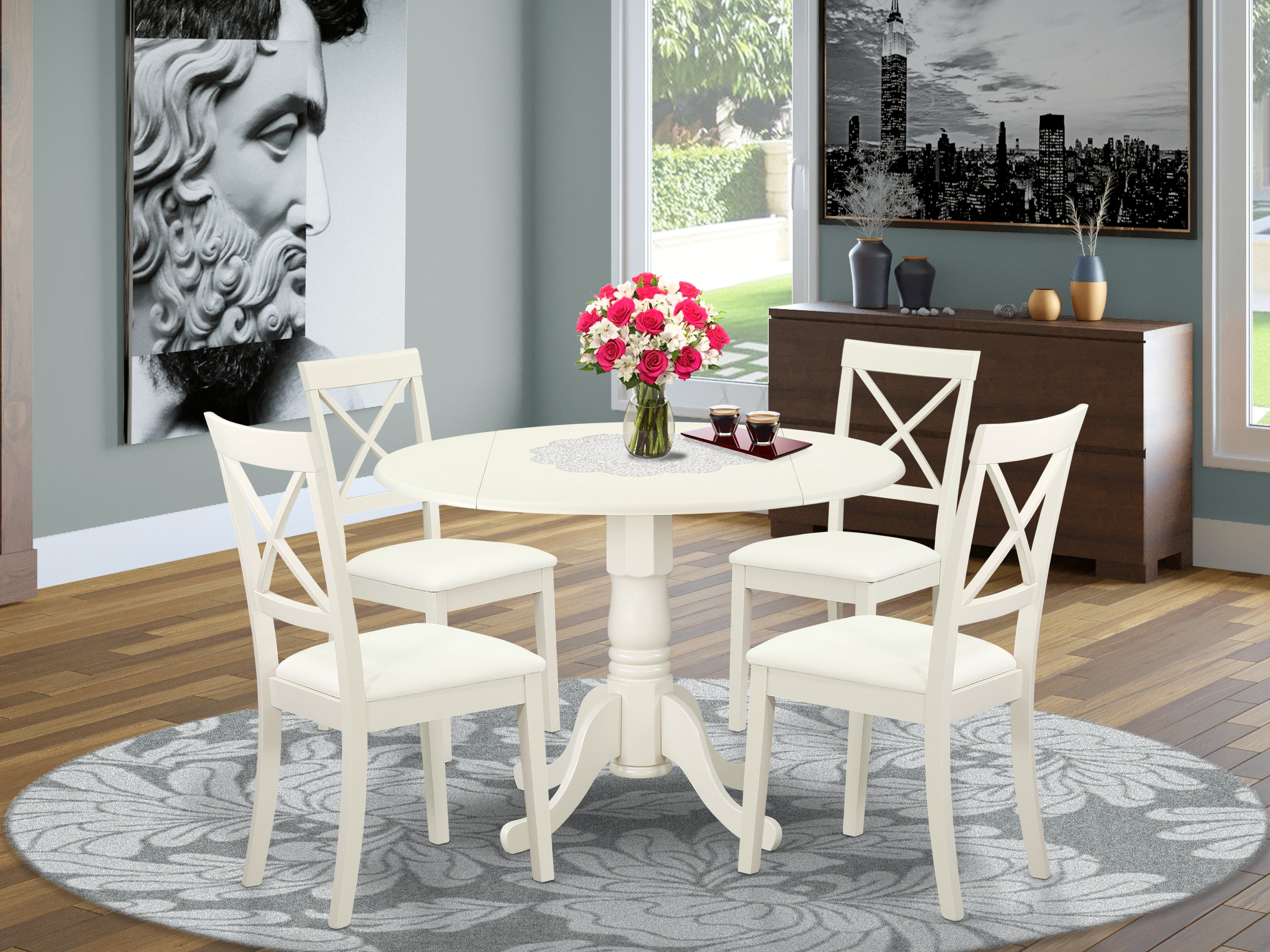 DLBO5-LWH-LC 5 PC Dublin kitchen table set-Dining table and 4 Faux Leather seat kitchen chairs