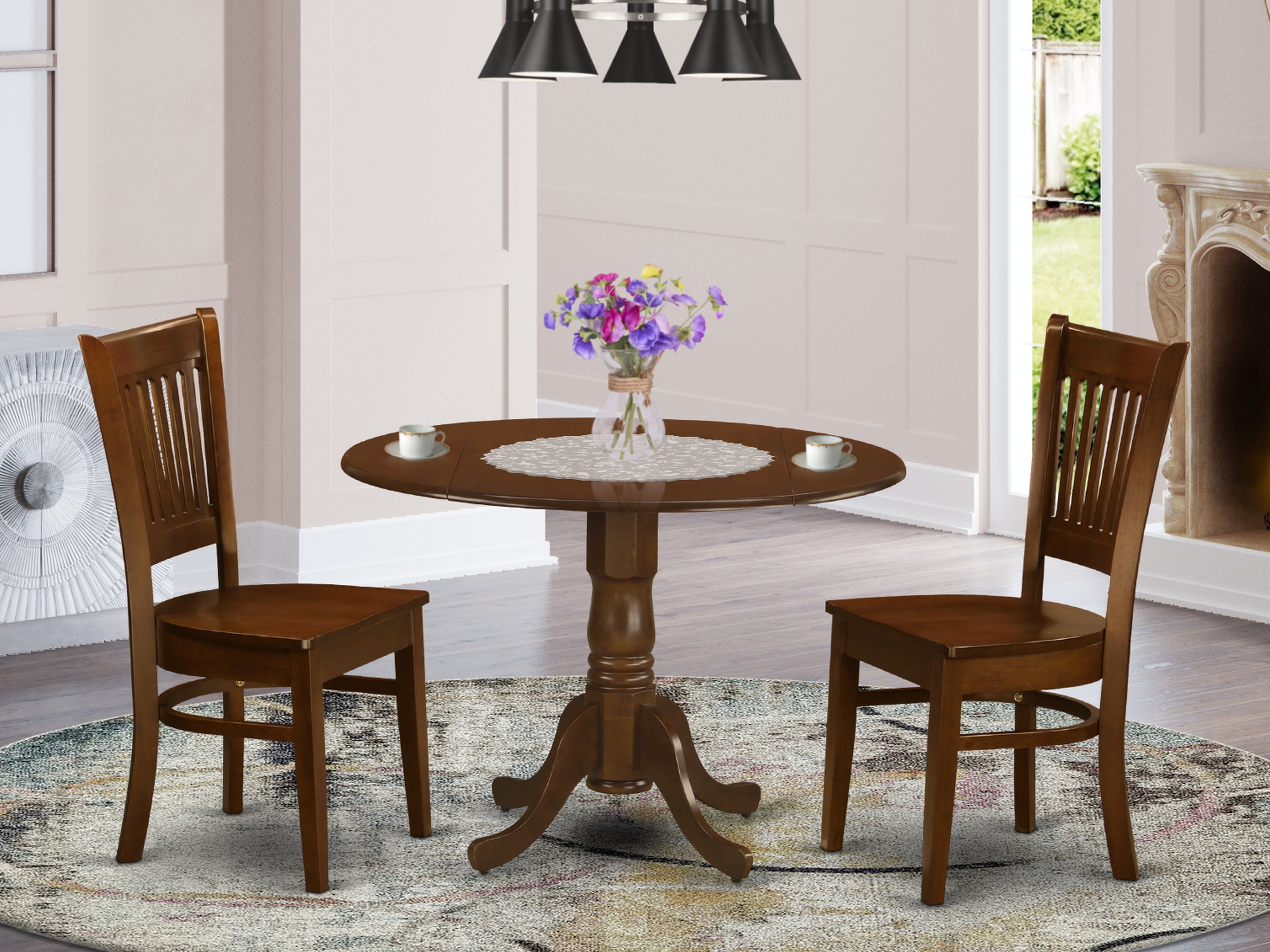 DLVA3-ESP-W 3 Pc 2-drop-leaf Table and 2 Wood Seat Chairs