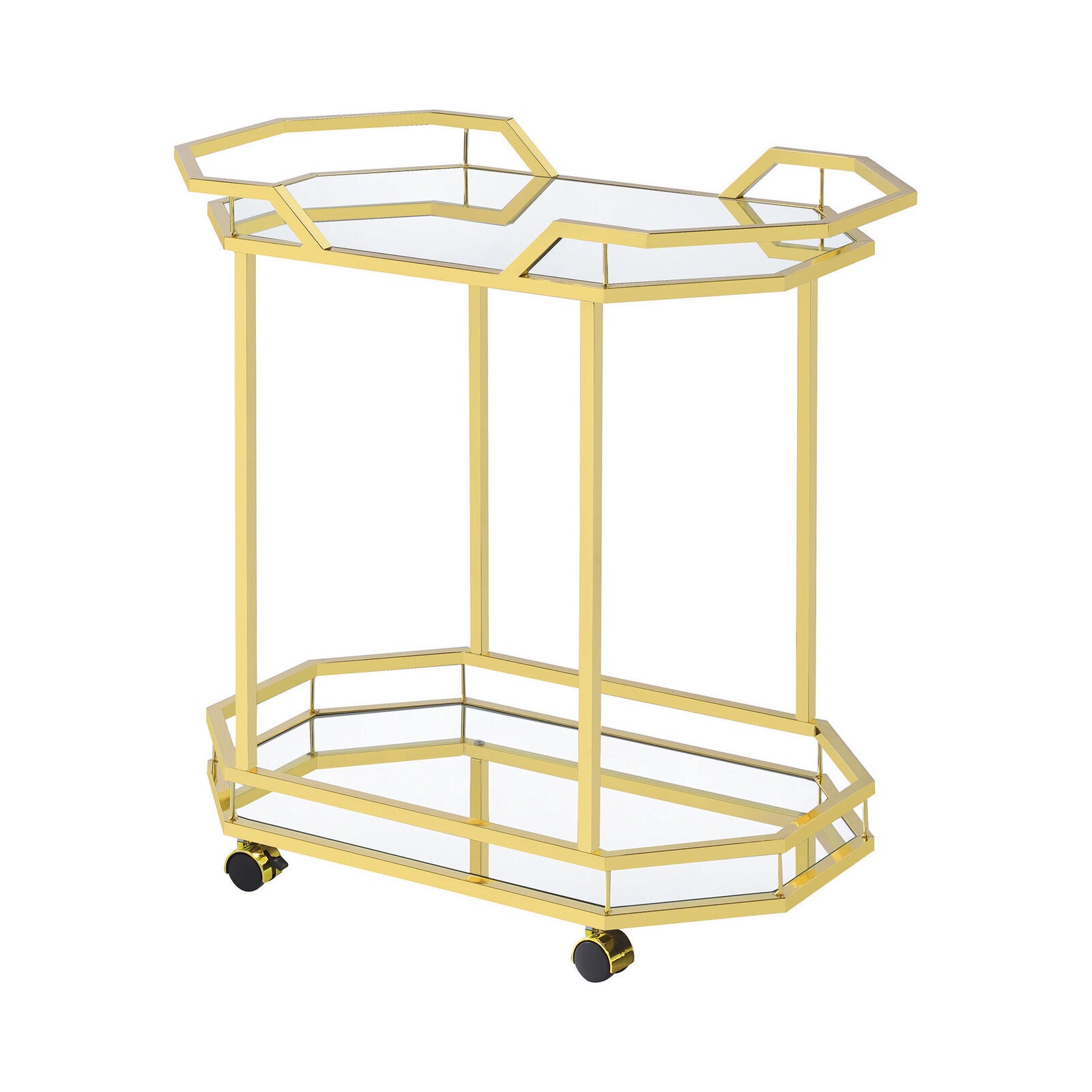 Modern 2-Tier Mirrored Serving Cart In Brass
