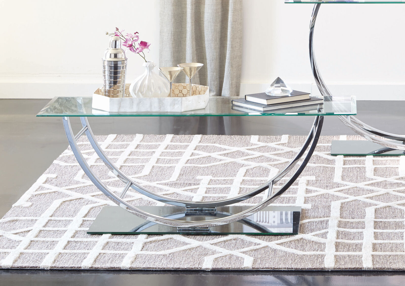 Coaster Modern Contemporary Rectangular U-Shaped Coffee Cocktail Table Chrome