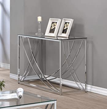 Tracy Rectangular Sofa Table with Swoop Accents Chrome