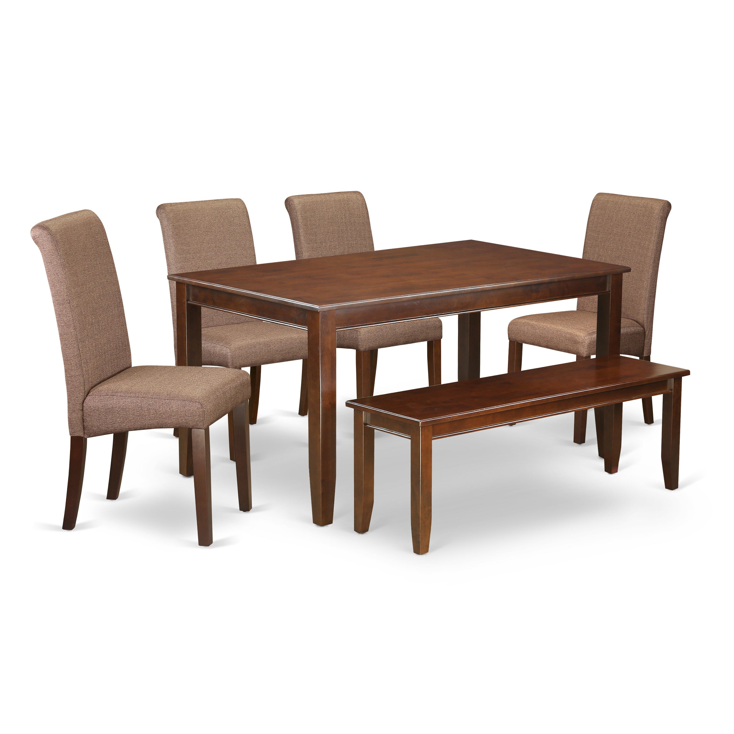 DUBA6-MAH-18 6Pc Kitchen table with linen brown fabric kitchen chairs plus one bench