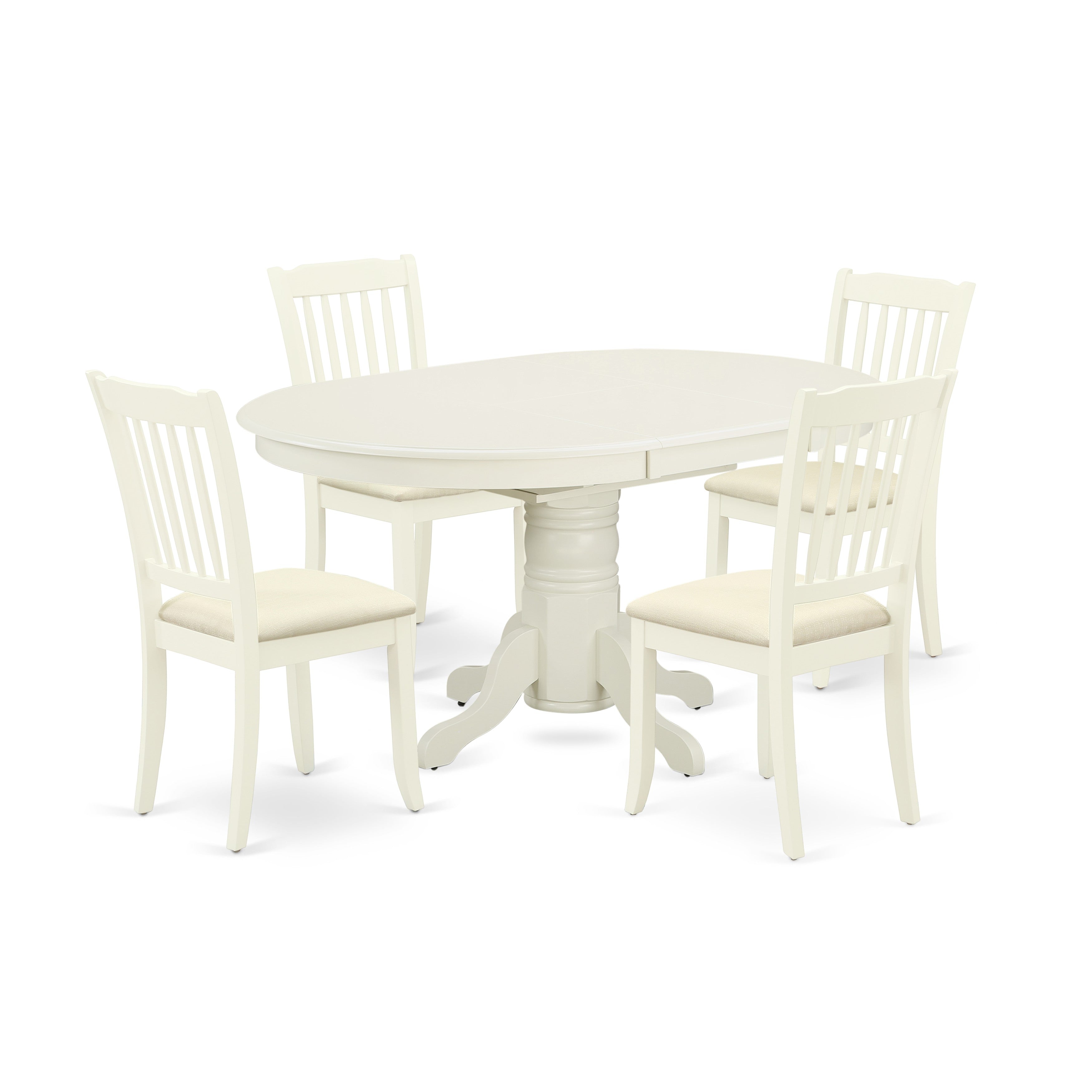 AVDA5-LWH-C 5Pc Dining Set Includes an Oval Dinette Table with Butterfly Leaf and Four Vertical Slatted Microfiber Seat Kitchen Chairs, Linen White Finish