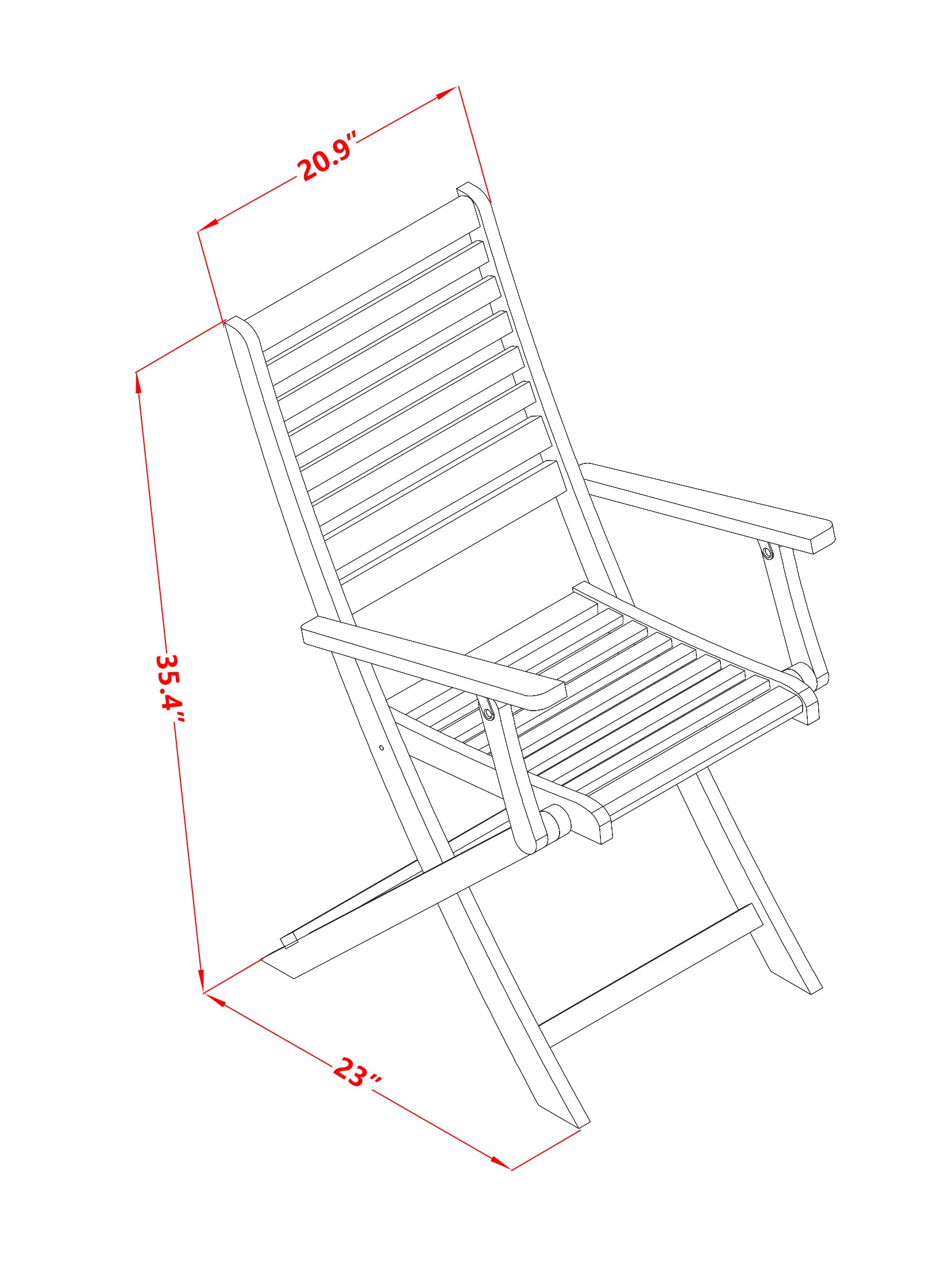 BBSCANA Solid Acacia Wood Outside patio Folding Chair With Arm Rest -Set of two