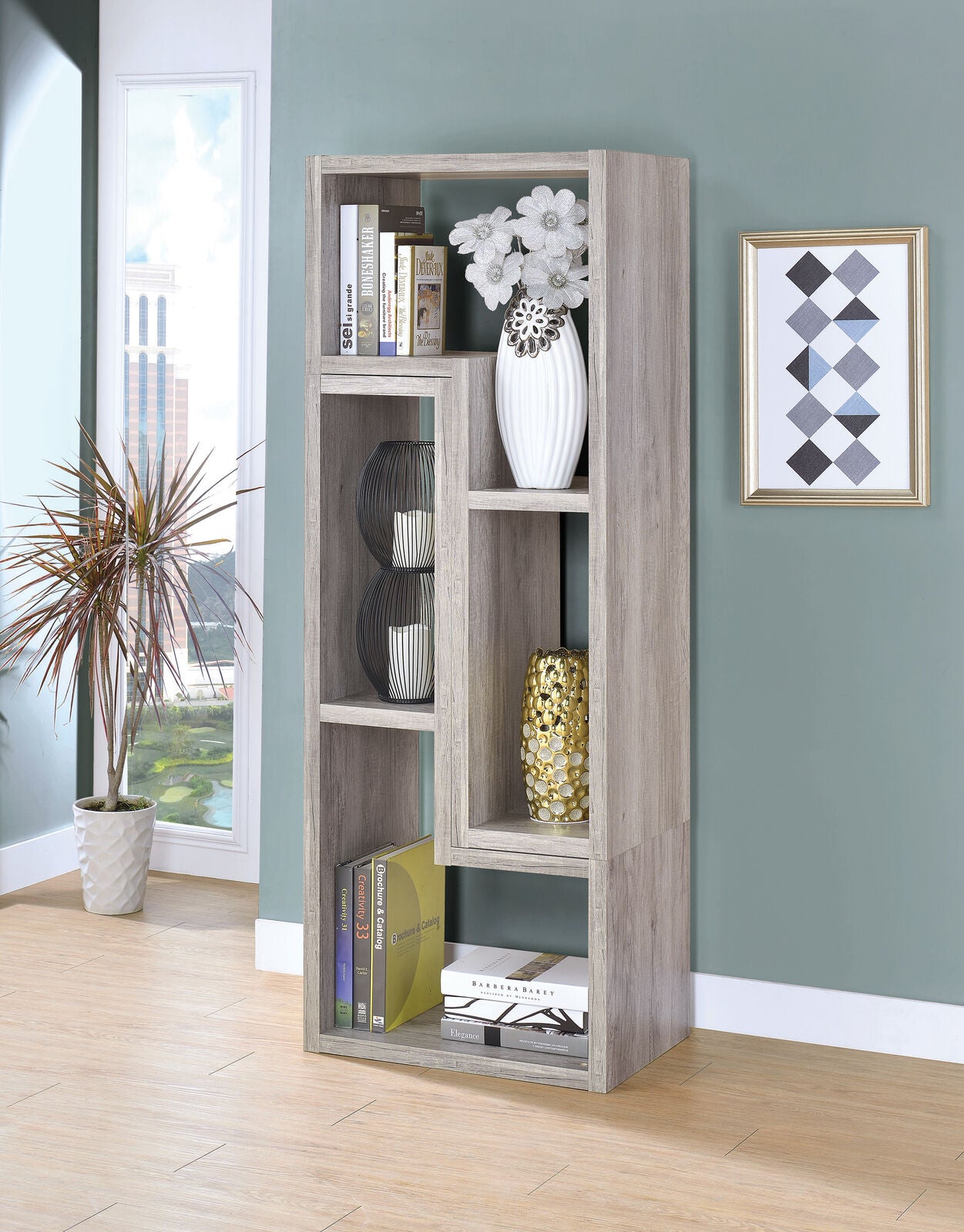 Coaster Modern Convertable Bookcase And TV Console Grey Driftwood 802330