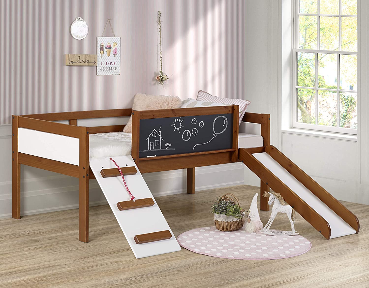 Donco Kids 3005-TLE Loft, Bed With Slide And Chalkboard Espresso