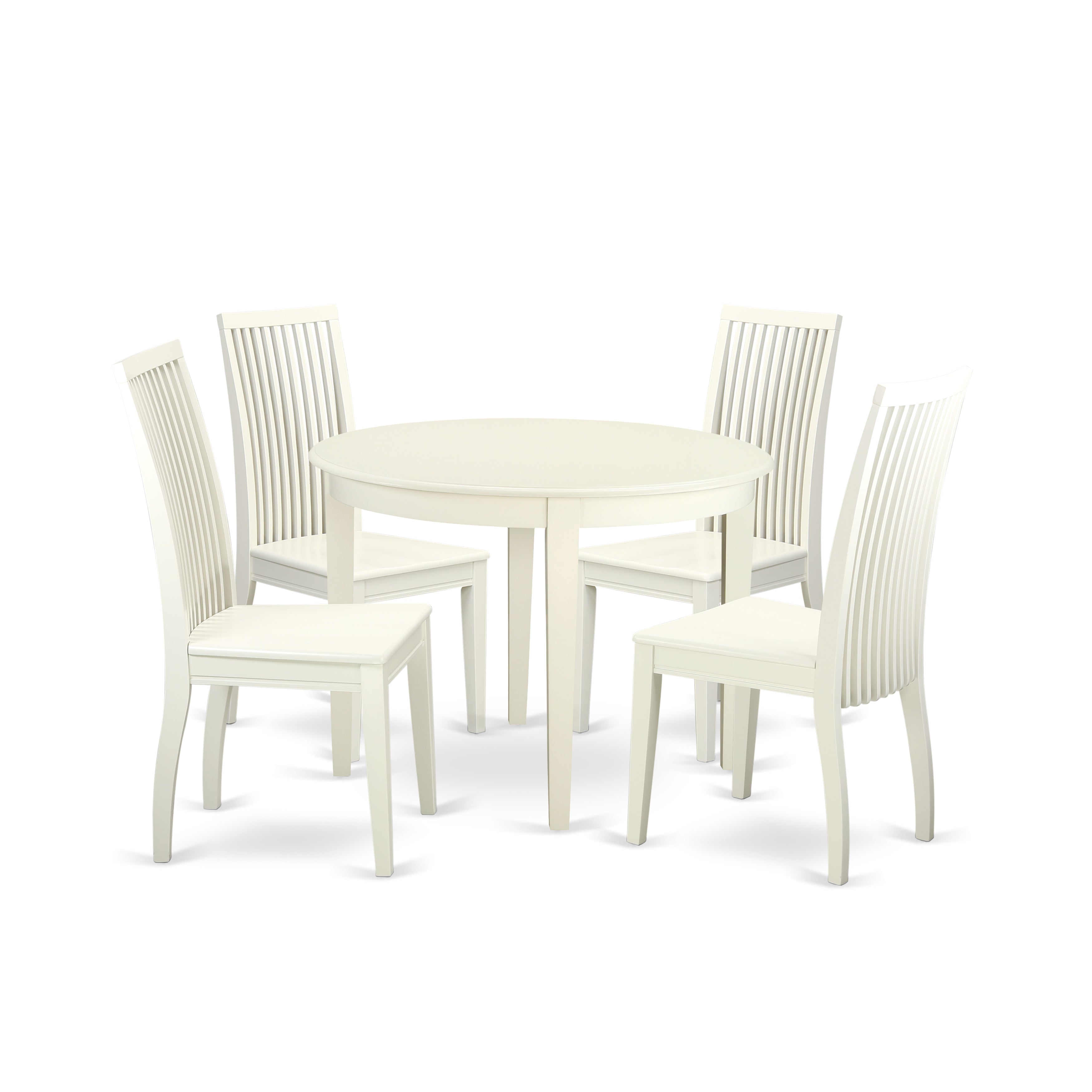 BOIP5-WHI-W 5 Pc Kitchen table set with a Dining Table and 4 Faux Leather Seat Kitchen Chairs in Linen White