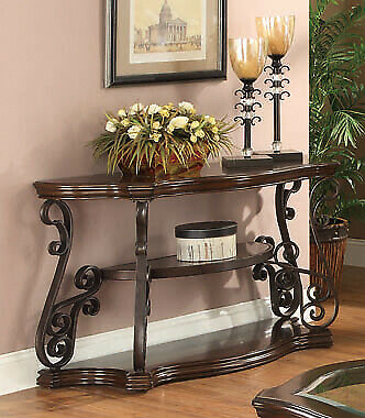 Traditional Sir Rawlinson Sofa Accent Hallway Table With Metal Scrollwork in Deep Merlot