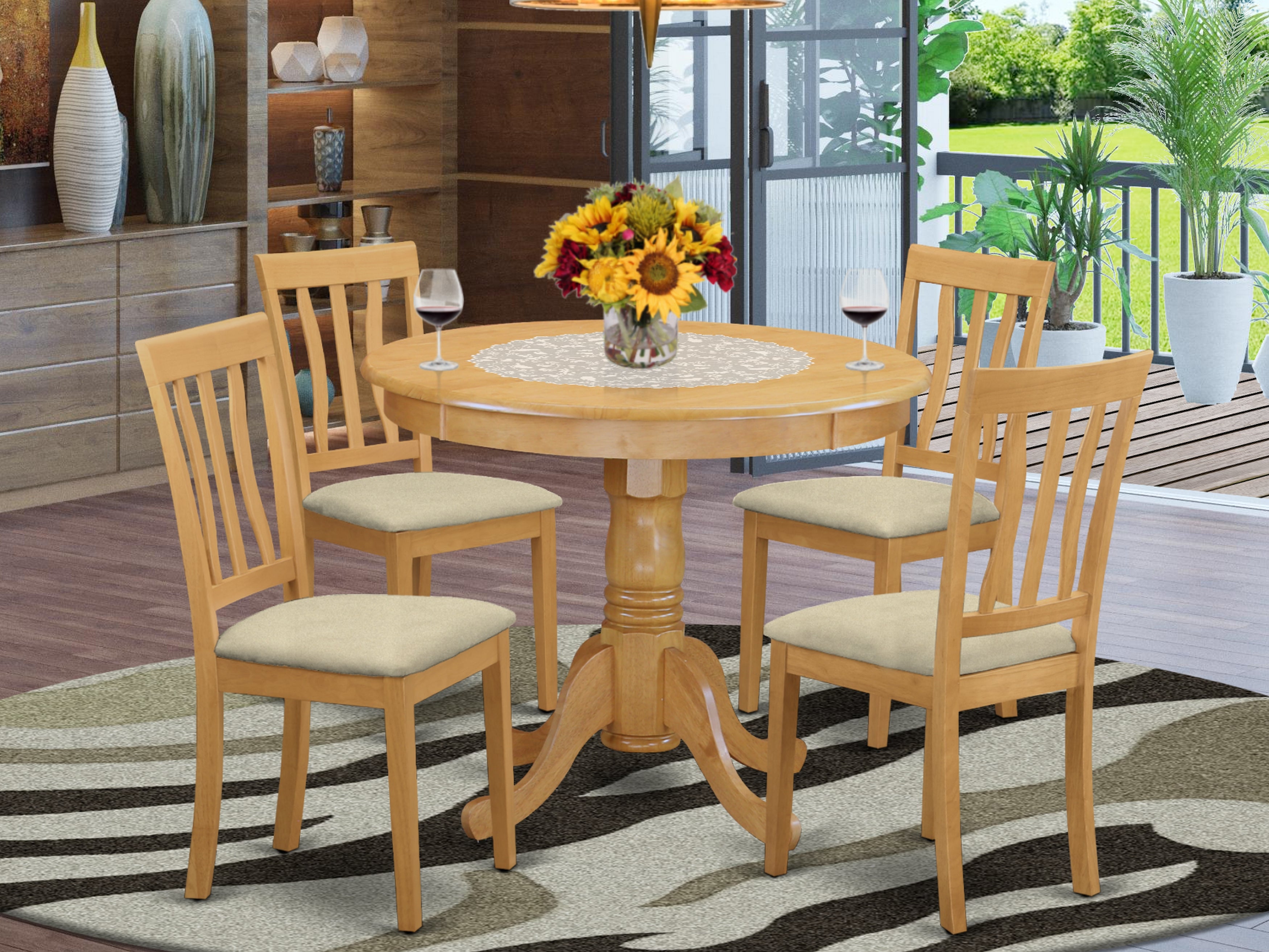 ANTI5-OAK-C 5 Pc Kitchen nook Dining set-small Kitchen Table and 4 Dining Chairs