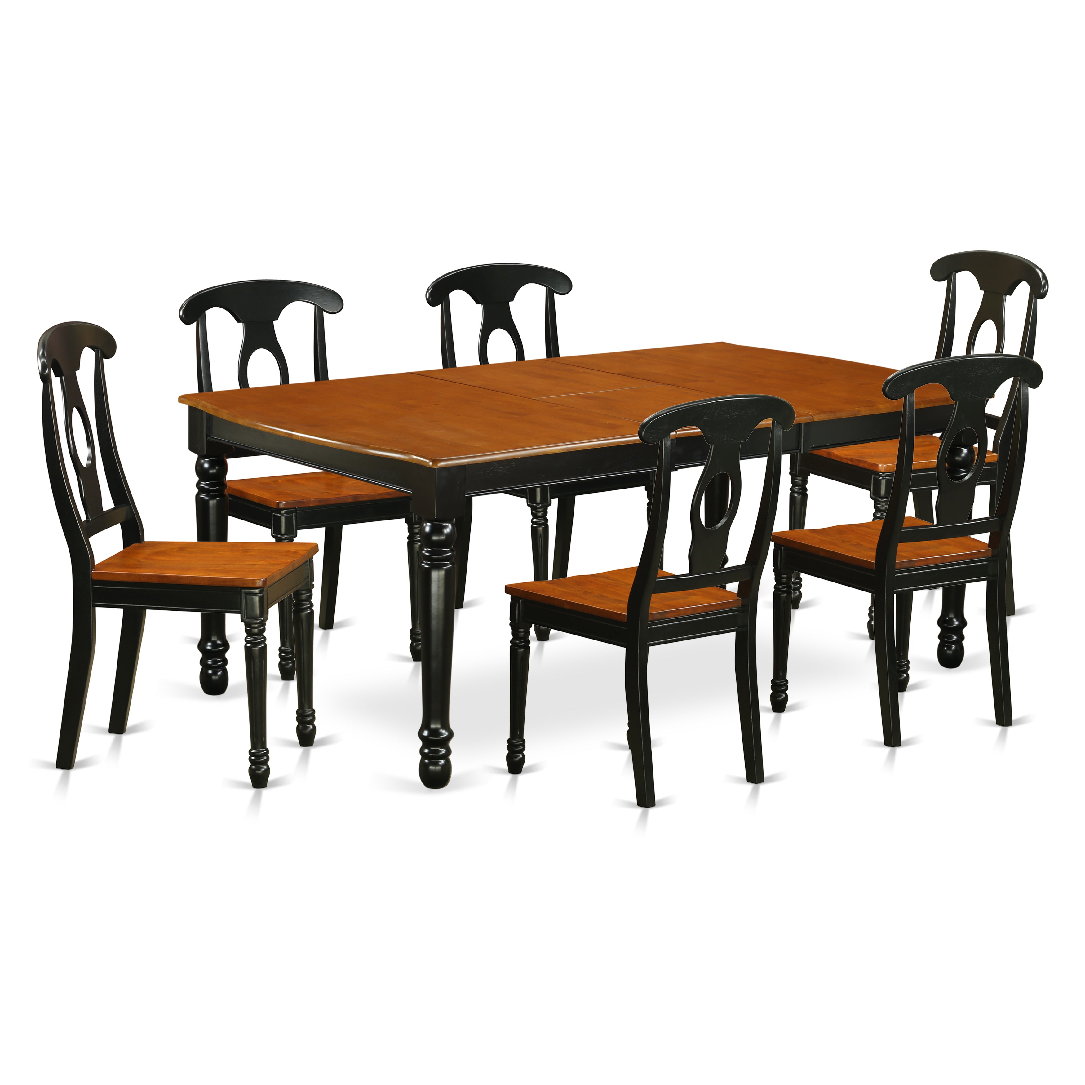 DOKE7-BCH-W 7-Piece table and chair set with one Dover dining room table and 6 dining room chairs in a Black and Cherry Finish