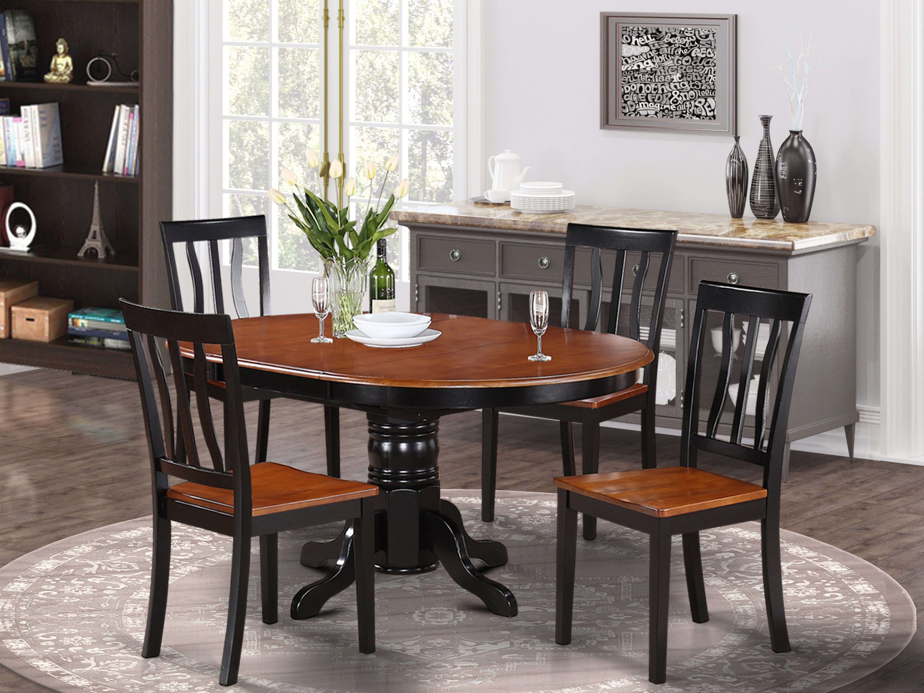 AVAT5-BLK-W 5 Pc Dining room set-Oval Dining with Leaf and 4 Dining Chairs