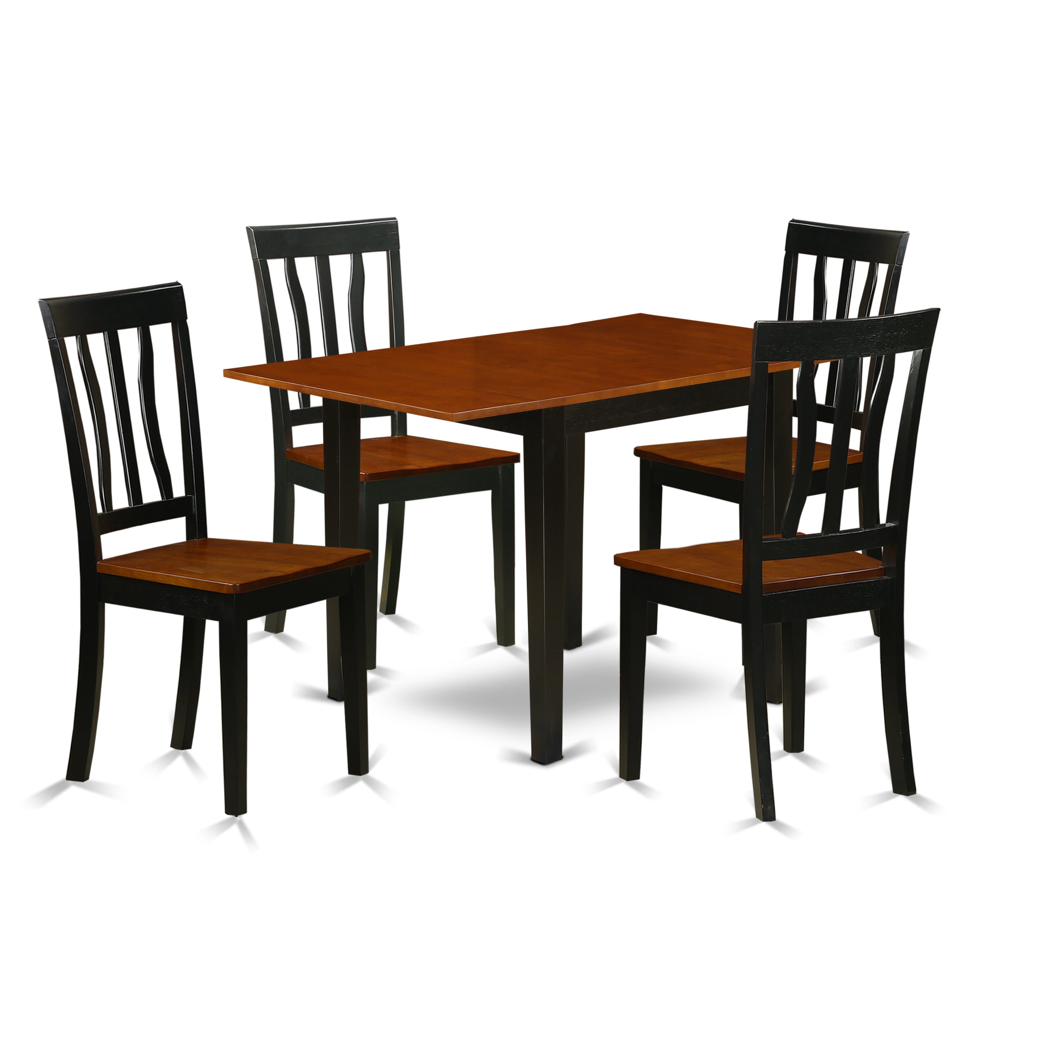 East West Furniture NDAN5-BCH-W Dining Table Set 5 Pc- 4 Outstanding Dining Room Chairs and a Delightful Wooden Dining Table - Cherry Finish Wooden Chair Seat and Table Top - Black Finish Hardwood Frame.