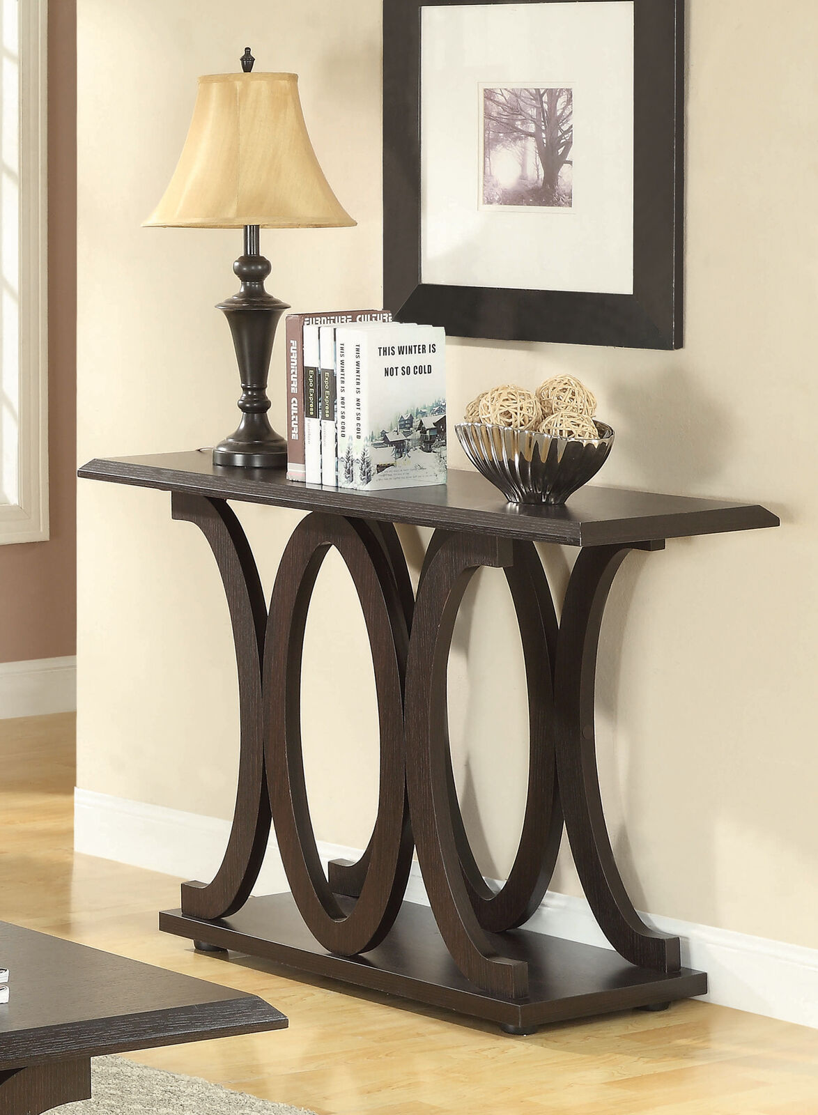 Coaster C-Shaped Base Sofa Accent Console Table Cappuccino 703149