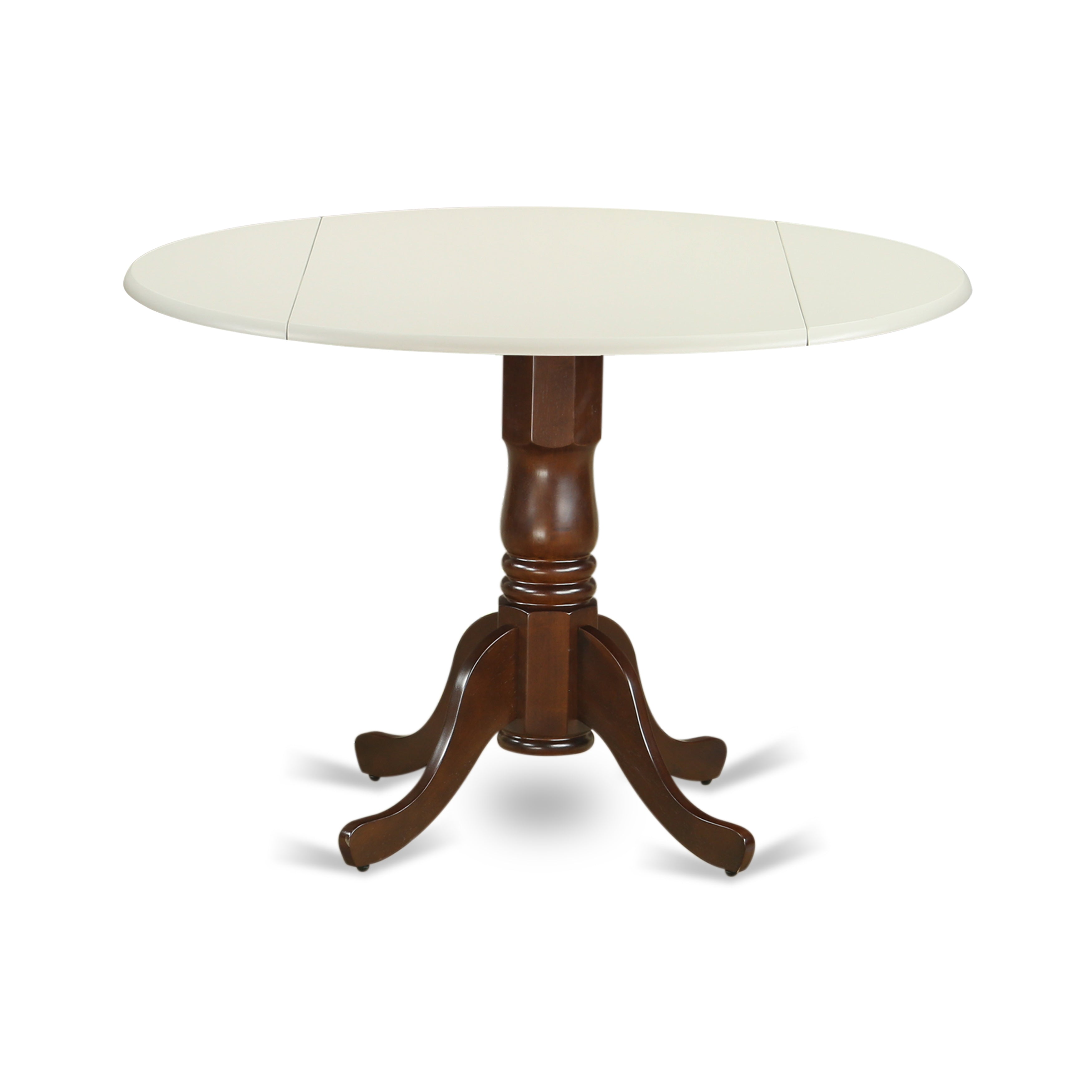 DLT-LMA-TP Dublin Round Table with two 9" Drop Leaves in Linen and Mahogany Finish