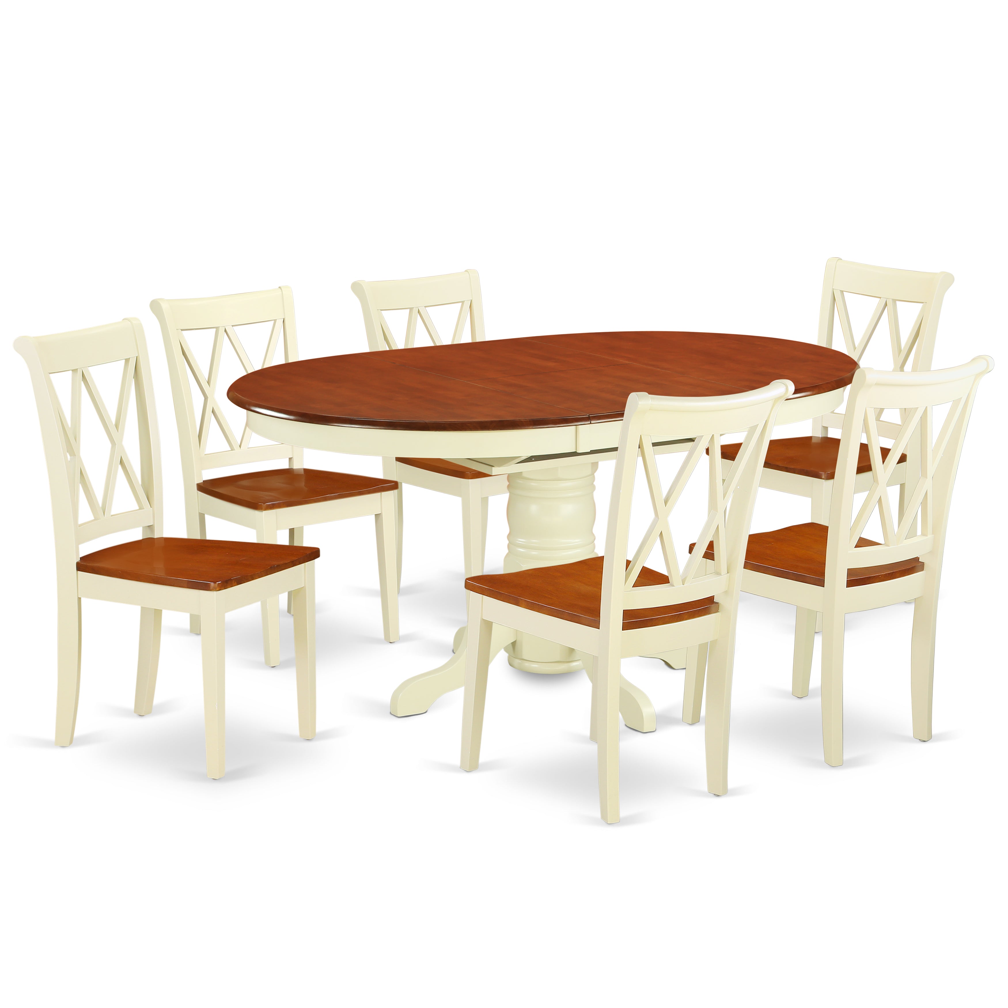KECL7-BMK-W 7PC Oval 42/60 inch Table with 18 In Leaf and 6 Double X back Chairs