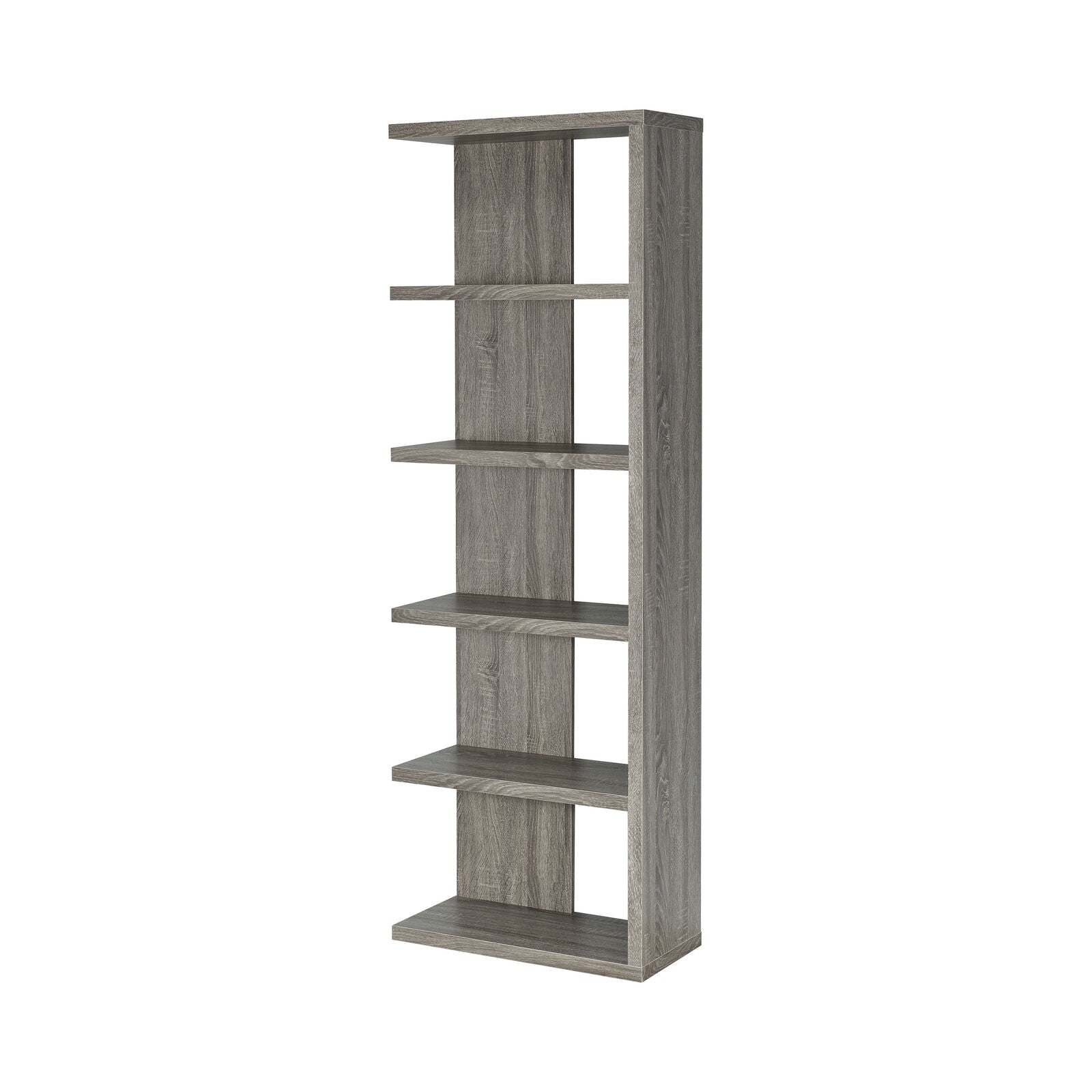 Coaster 5-Tier Semi-Backless Bookcase Shelf Weathered Grey Gray 800553