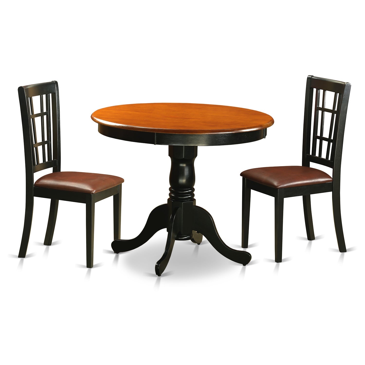 ANNI3-BLK-LC 3 PC Dining Table with 2 Leather Chairs in Black and Cherry