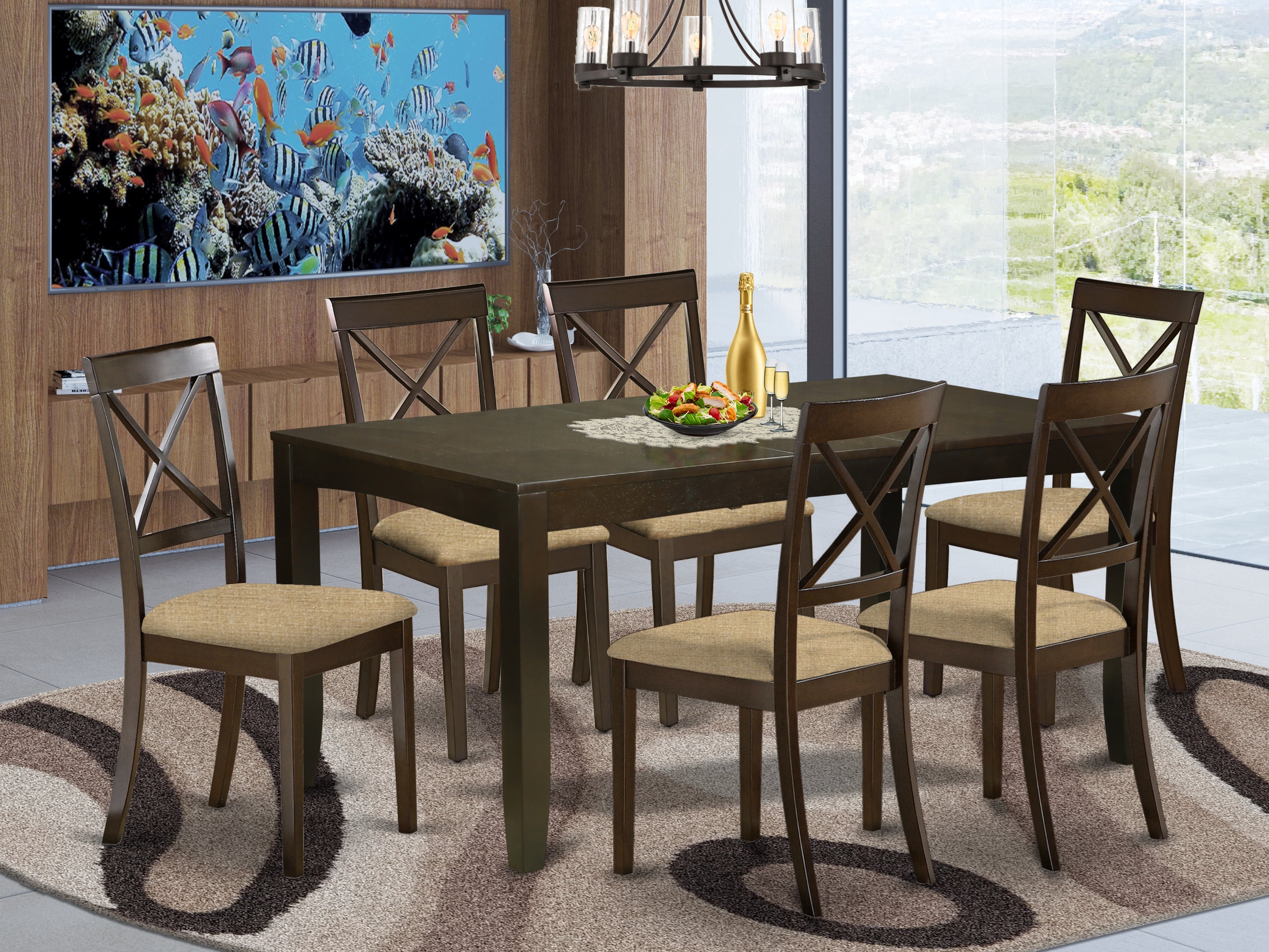 LYBO7-CAP-C 7 PC Dining room set-Kitchen Tables with Leaf Plus 6 Chairs for Dining room