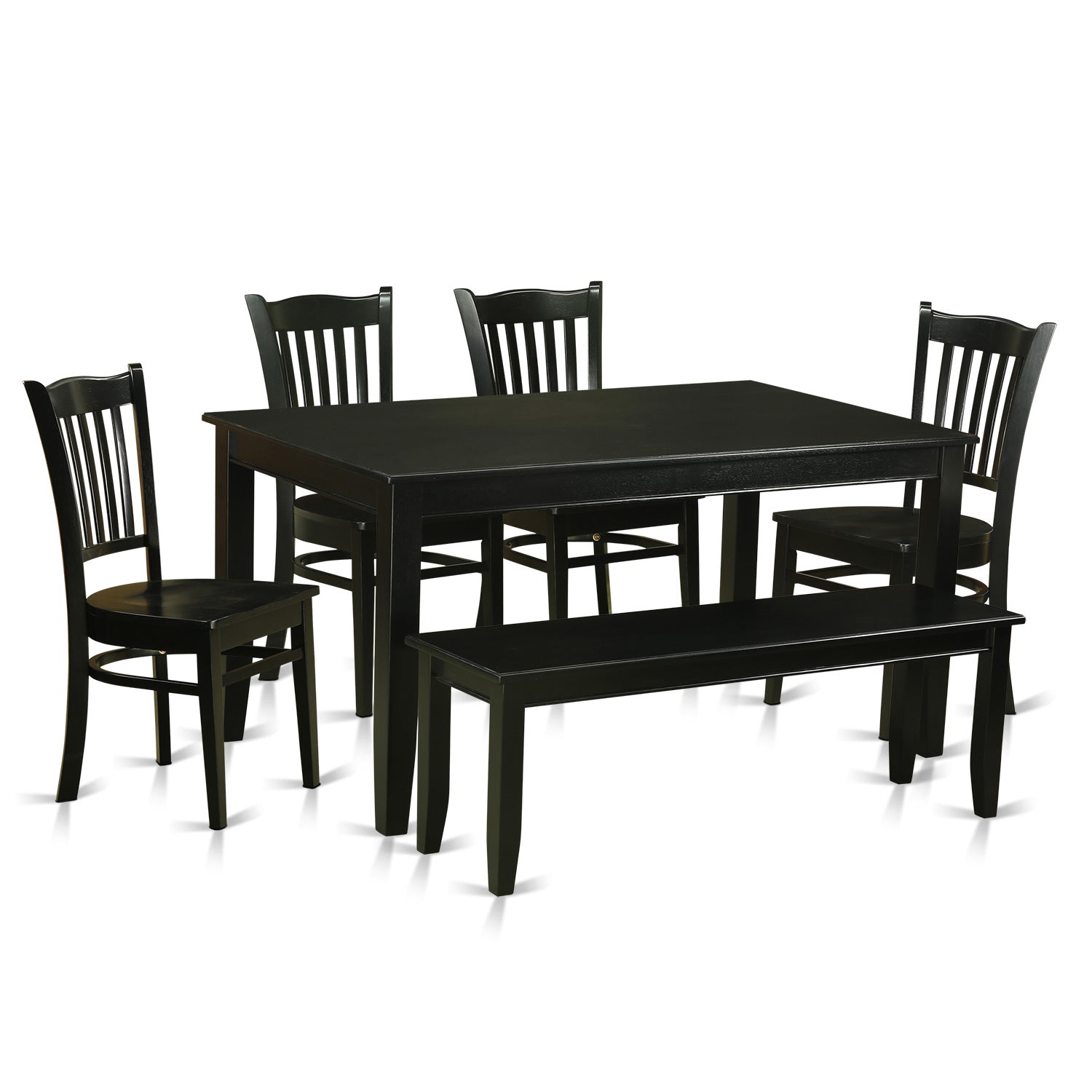 DUGR6-BLK-W 6-Pc Dining room set- Kitchen Table and 4 Kitchen Dining Chairs and Bench
