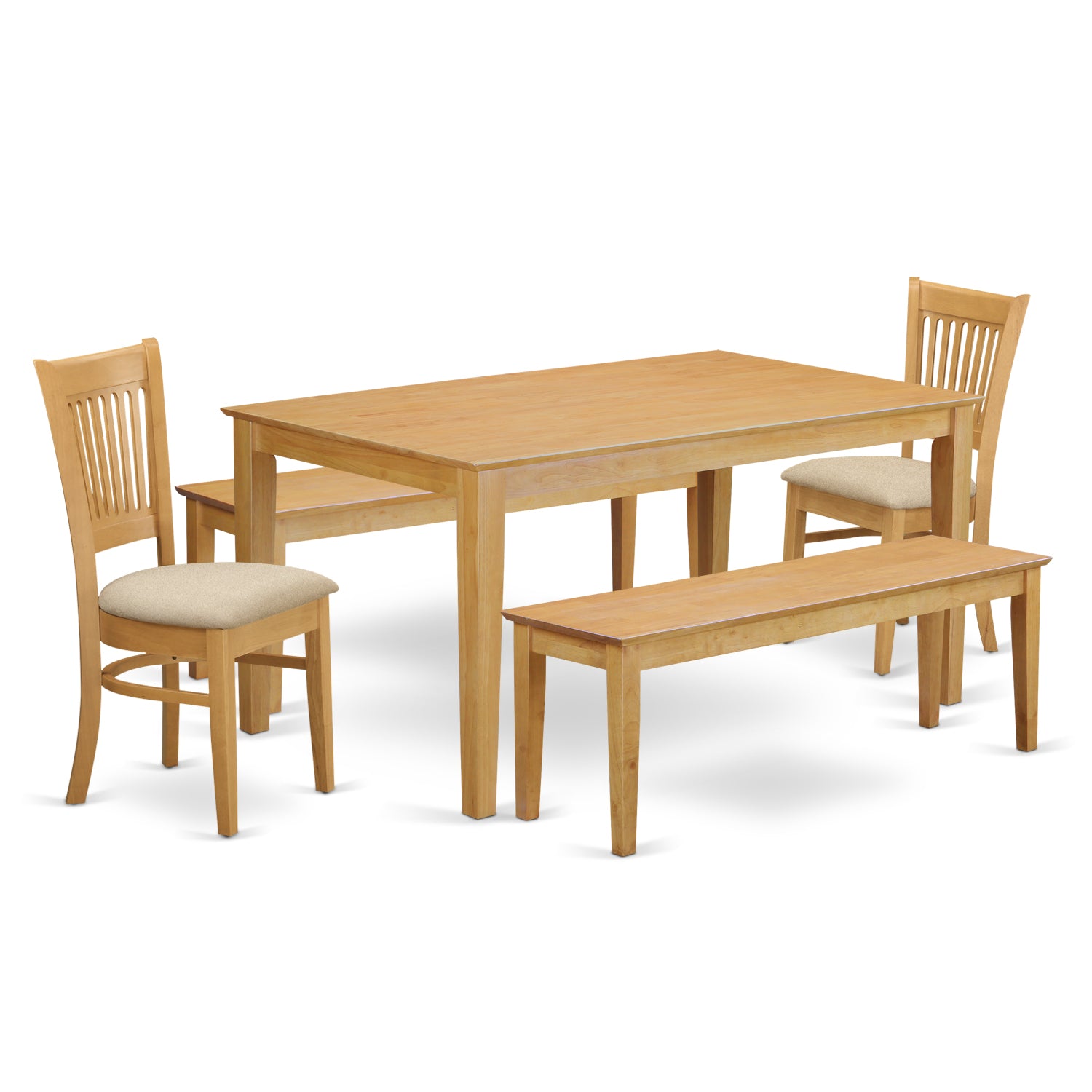 CAVA5C-OAK-C 5 Pc Dining room set - small Table and 2 Dining Chairs plus 2 Wooden benches