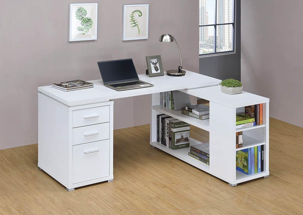 Yvette L-Shaped Reversible Hollow-Core Left or Right Facing Corner Desk White