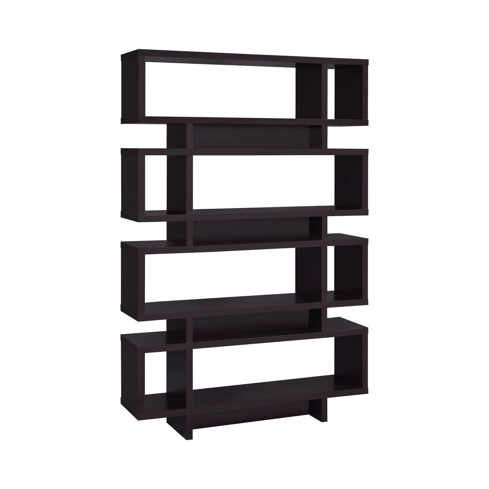 Modern 4-Tier Geometric Open Back Bookcase Home Office Shelf Cappuccino