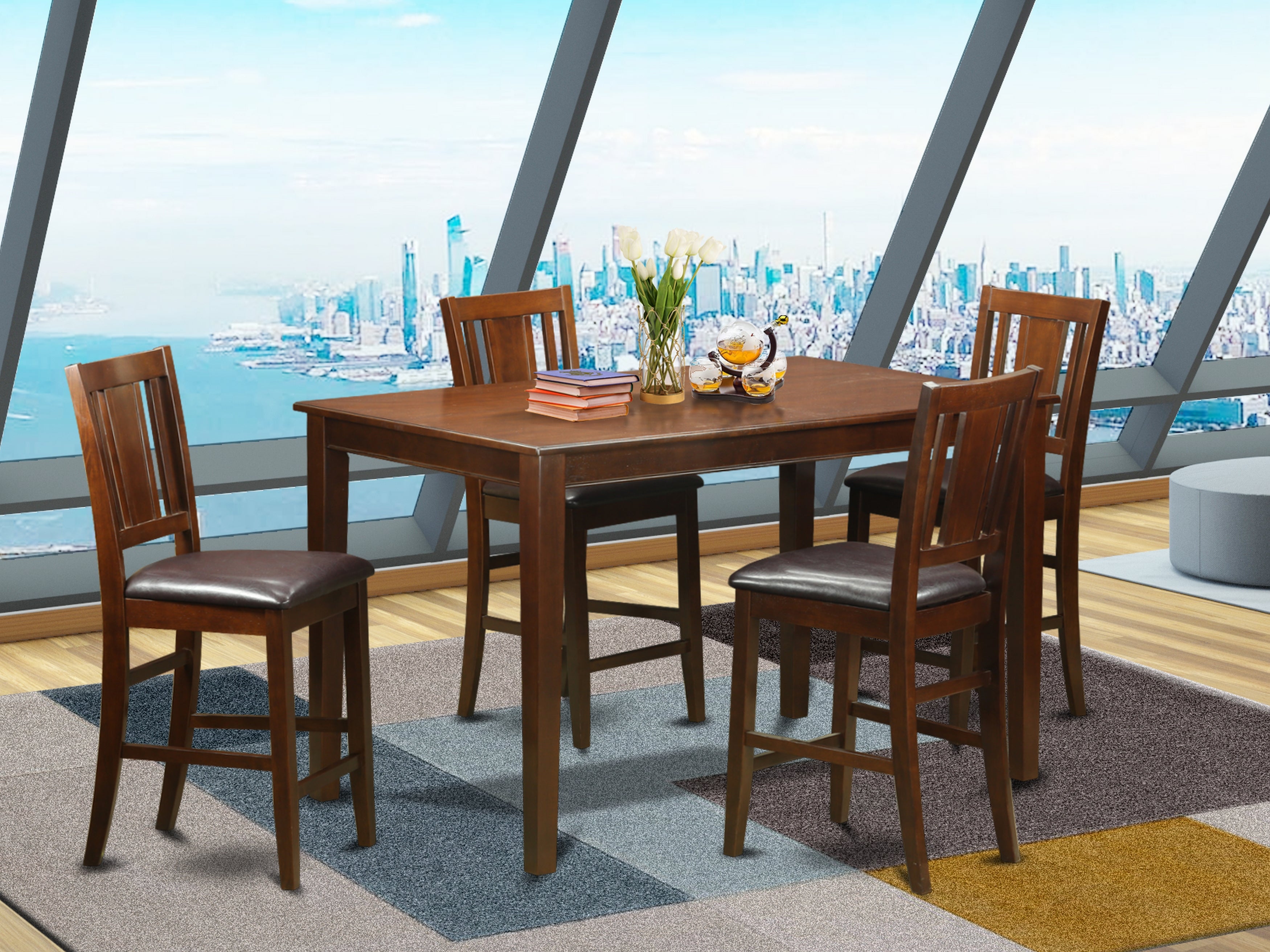 DUBU5H-MAH-LC 5 Pc pub Table set- gathering Table and 4 Kitchen bar stool.