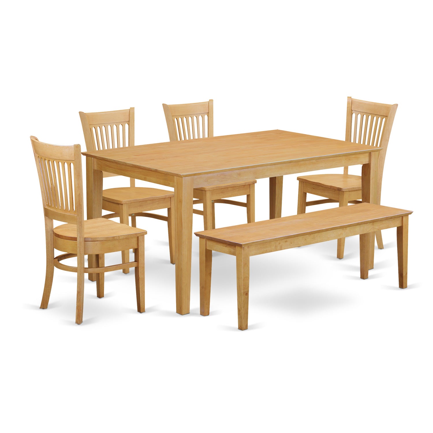 CAVA6-OAK-W 6-Pc Table set - Dining Table and 4 dinette Chairs combined with Wooden bench