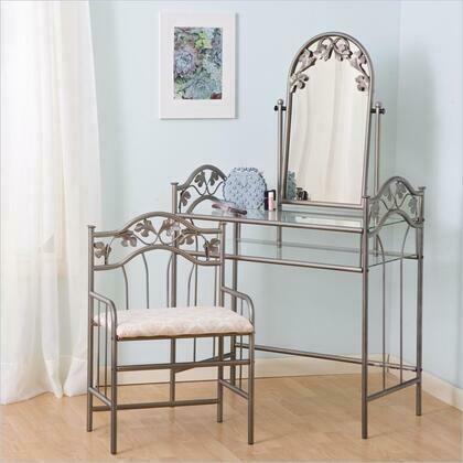 Coaster 2-Piece Metal Vanity Set With Glass Top And Mirror Pewter Nickel Bronze