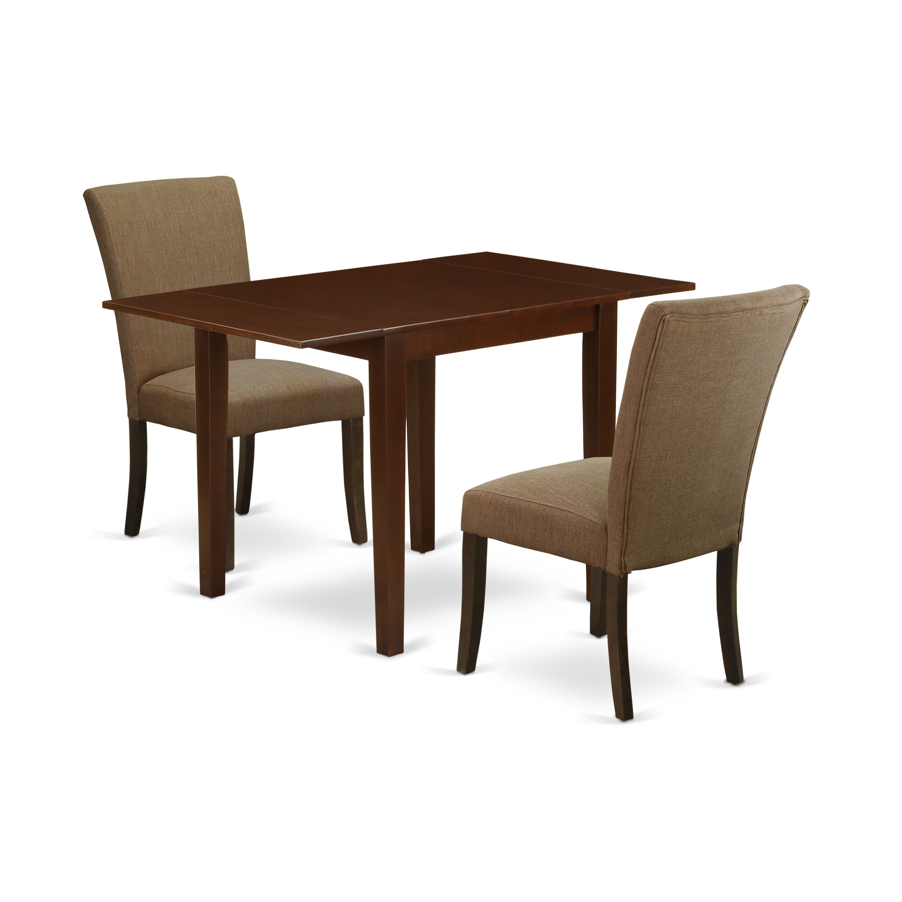 East West Furniture NDAL3-MAH-17 Dining Table Set 3 Pc - Two Dining Chairs and a Wooden Table - Mahogany Finish Wood - Light Sable Color Linen Fabric