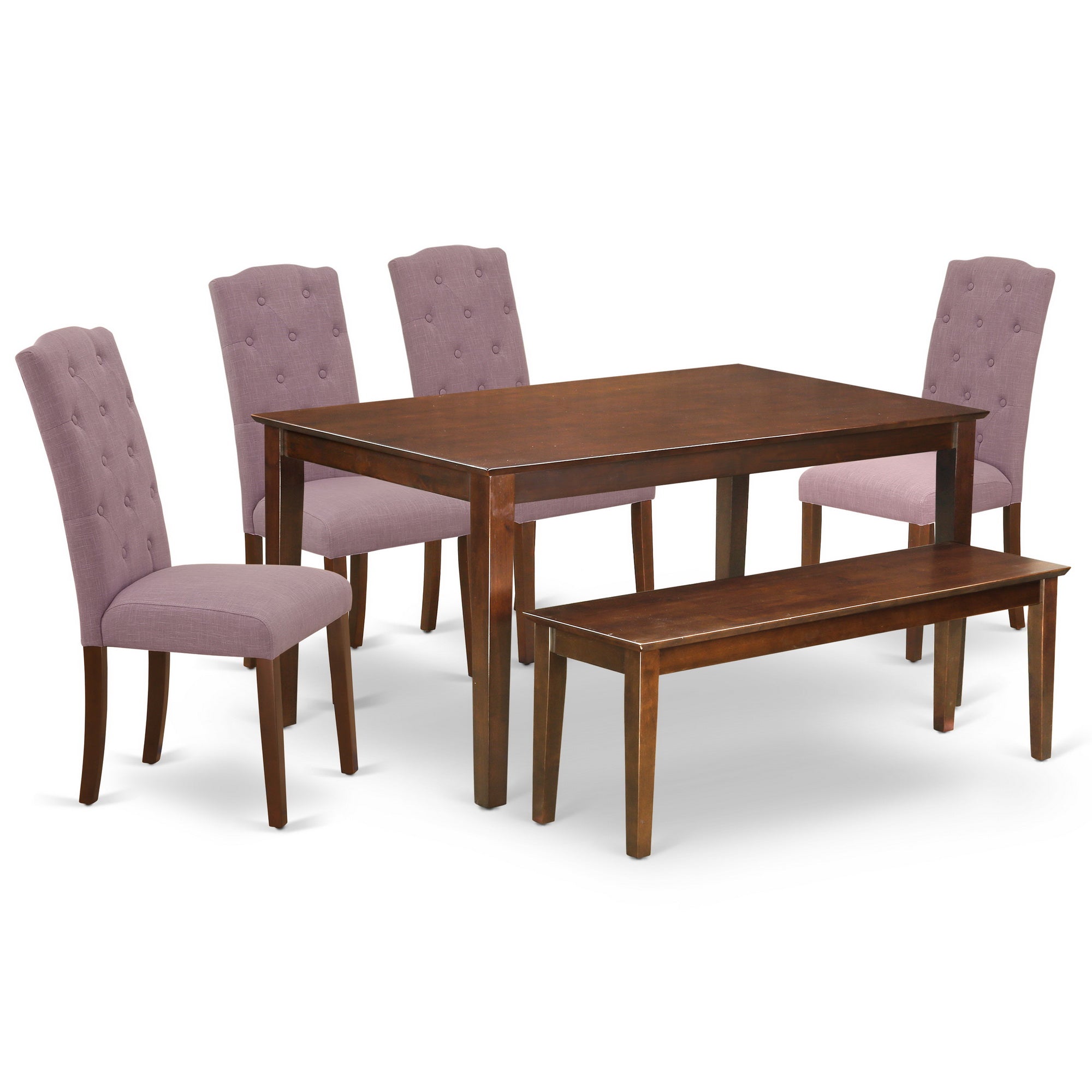 CACE6-MAH-10 6Pc Dining Set Includes a Rectangle Dinette Table and Four Parson Chairs with Dahlia Fabric and a Bench, Mahogany Finish