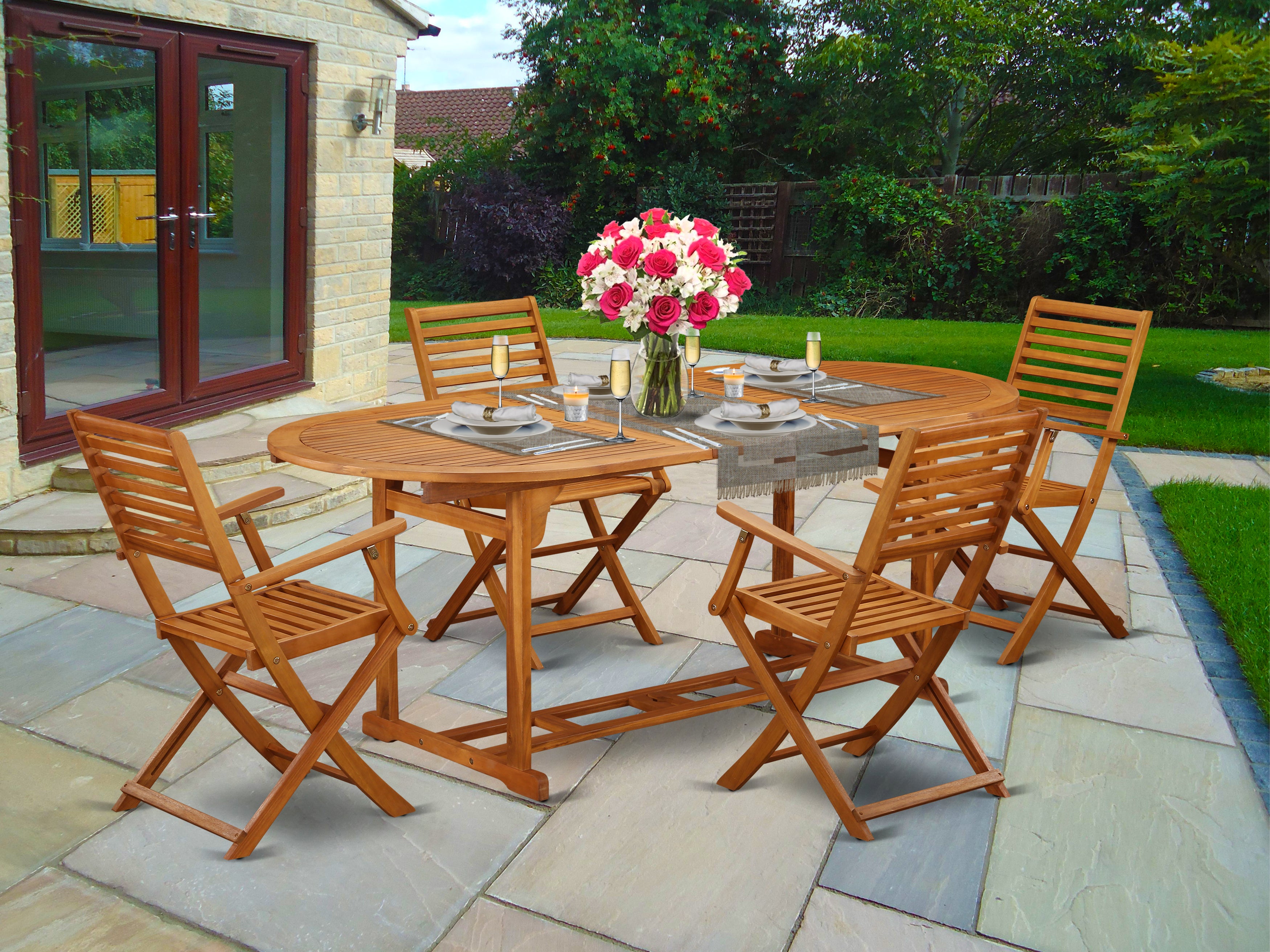 BSBS5CANA This 5 Piece Acacia Wood Backyard Dining Sets includes one Outdoor-Furniture table and 4 chairs