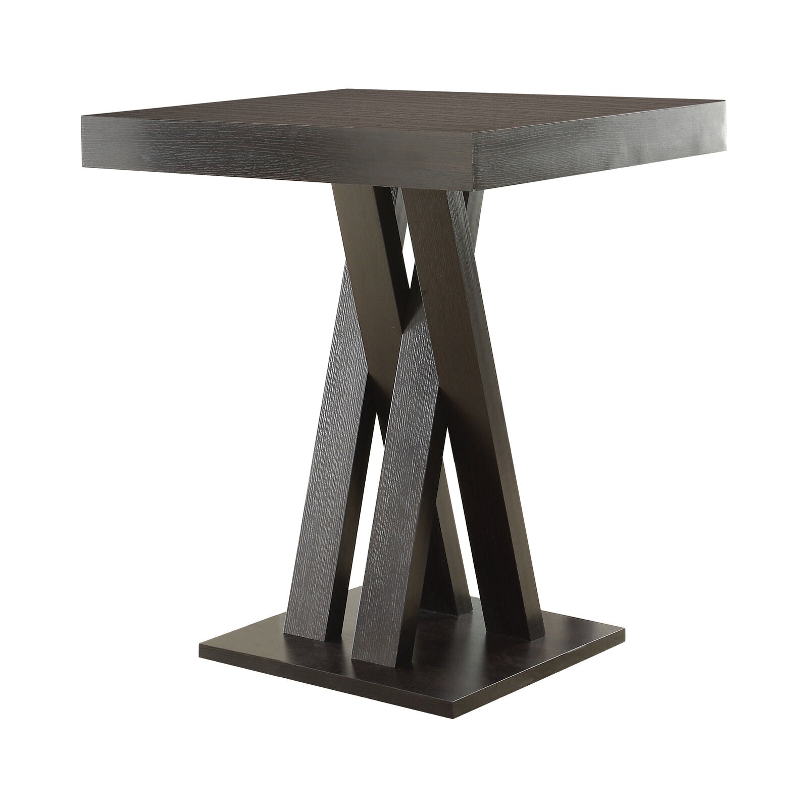 Contemporary Double X-Shaped Base Square Bar Gameroom Table Cappuccino