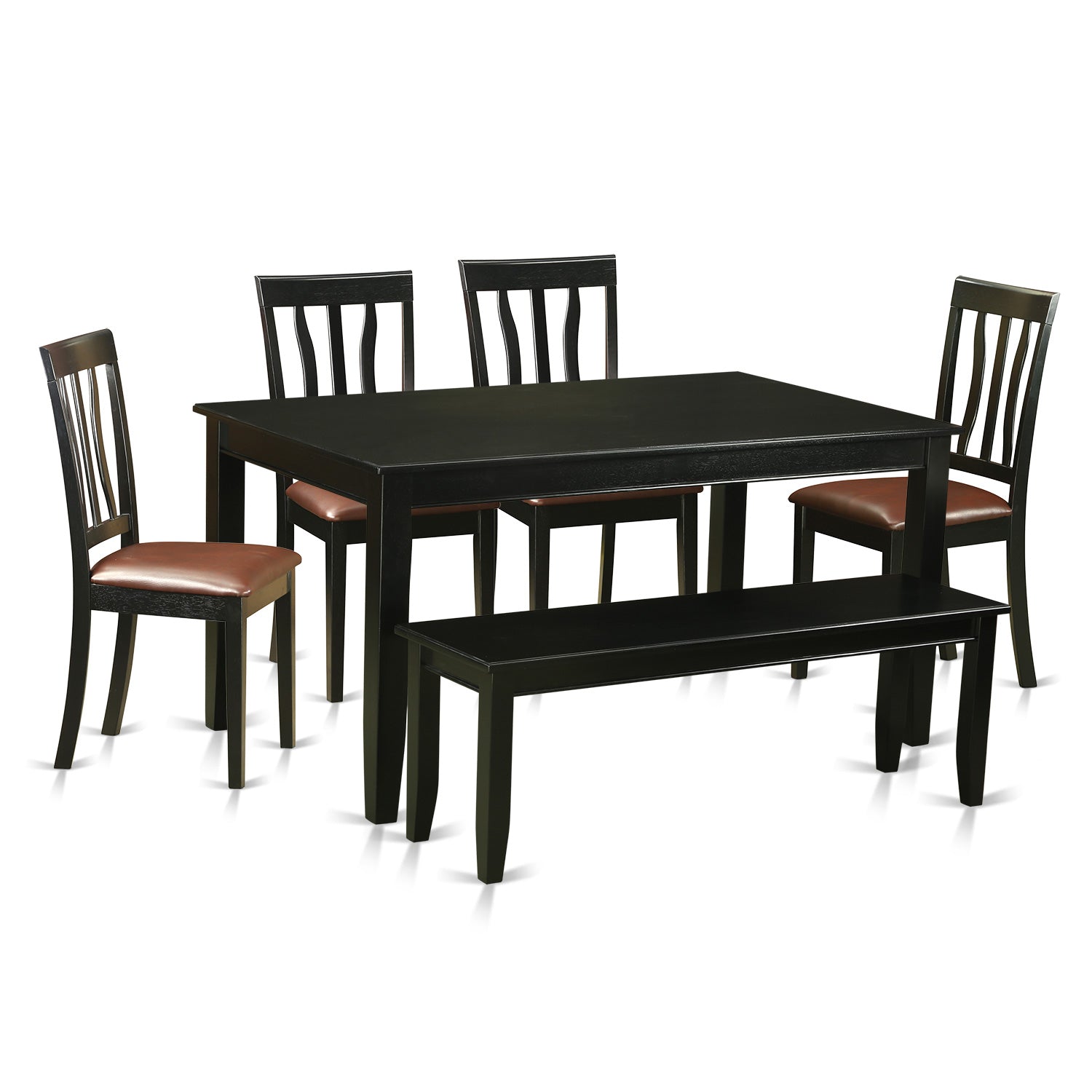 DUAN6-BLK-LC 6 PC Table set - Dinette Table and 4 Dining Chairs plus Bench