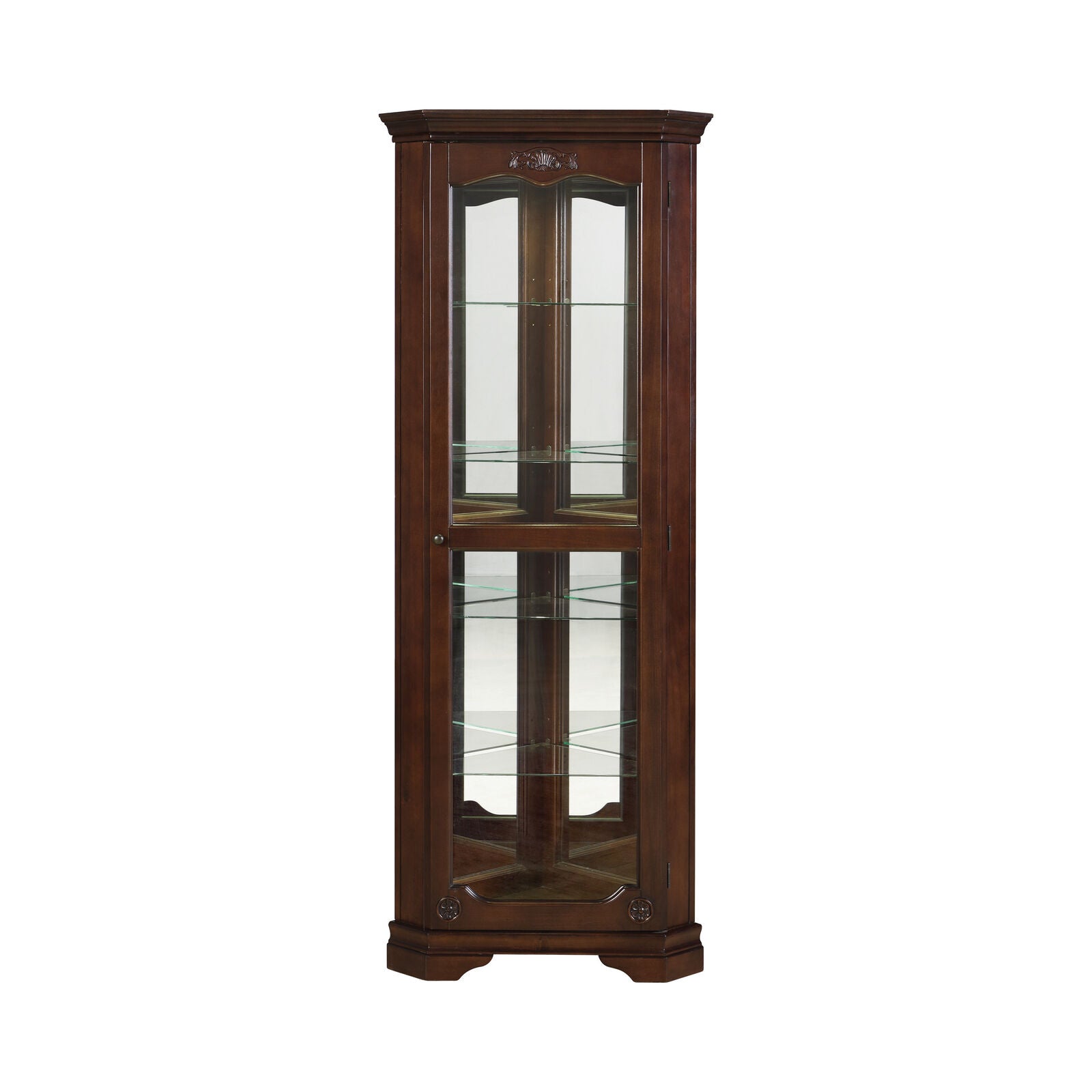 Transitional 5-Shelf Corner Curio Cabinet Golden Brown Adjustable Shelves