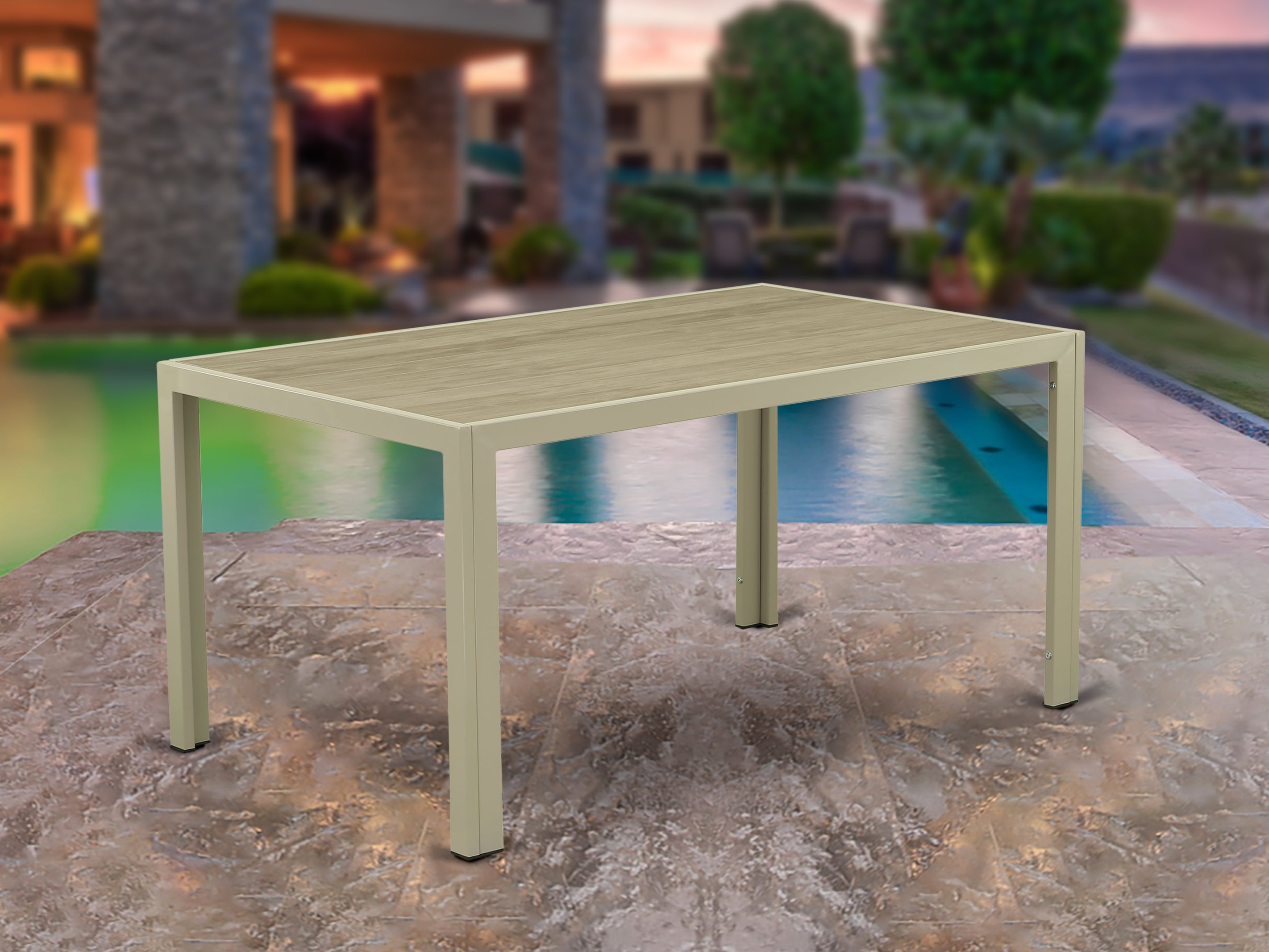 Jubi Metal and Wicker Patio Dining Table in Natural