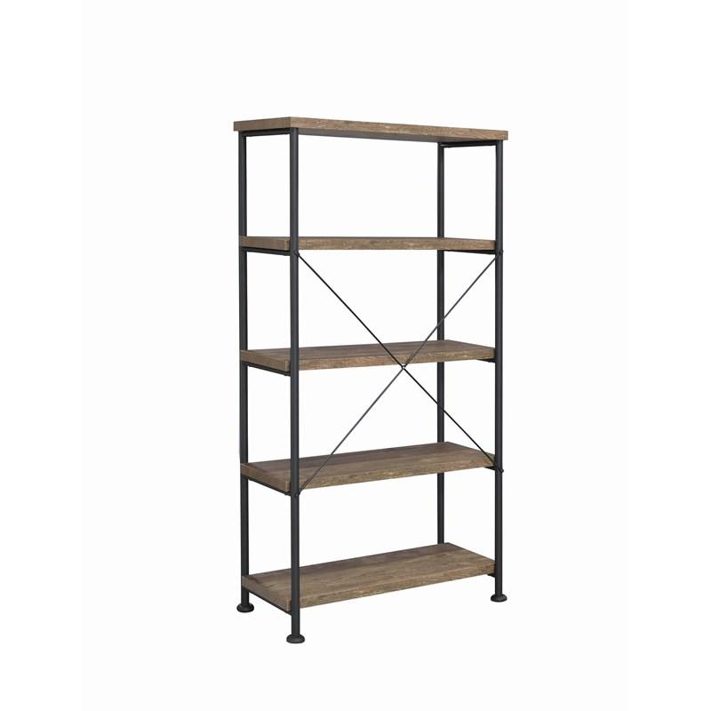 Analiese Industrial Style Rustic Oak And Black Four-Tier Bookcase Shelf