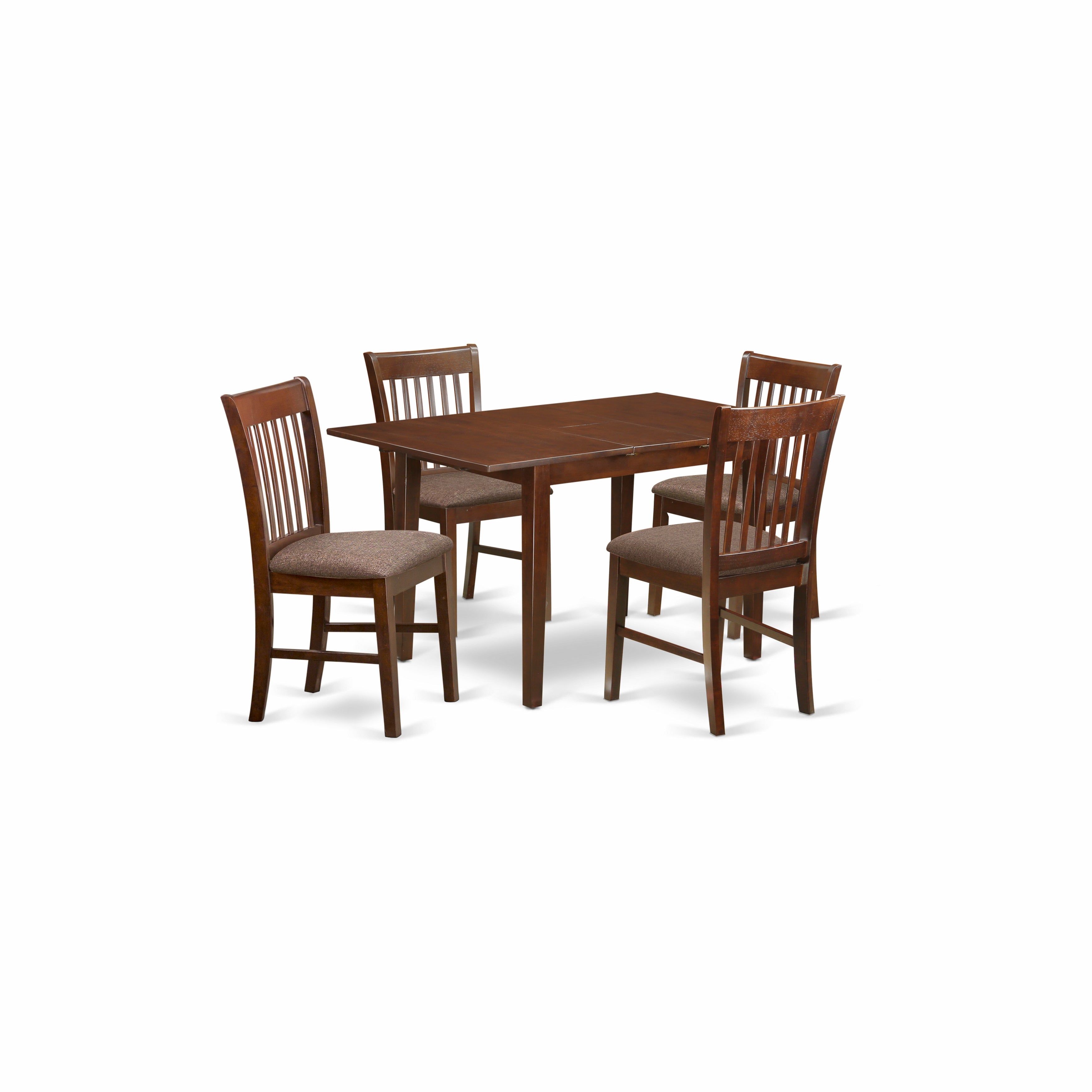 5 Pc Kitchen Nook Dining Table with 12in leaf & 4 Dining Chairs Set In Mahogany