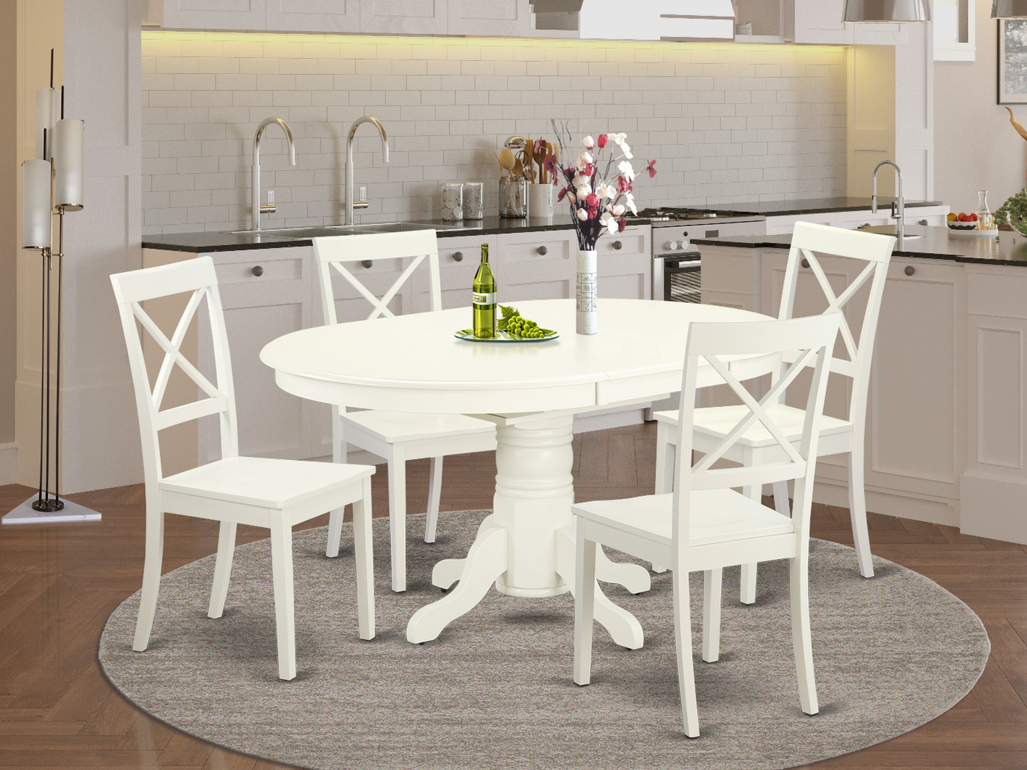 AVBO5-LWH-W 5 Pc Dining set with a Kitchen Table and 4 Wood Seat Kitchen Chairs in Linen White