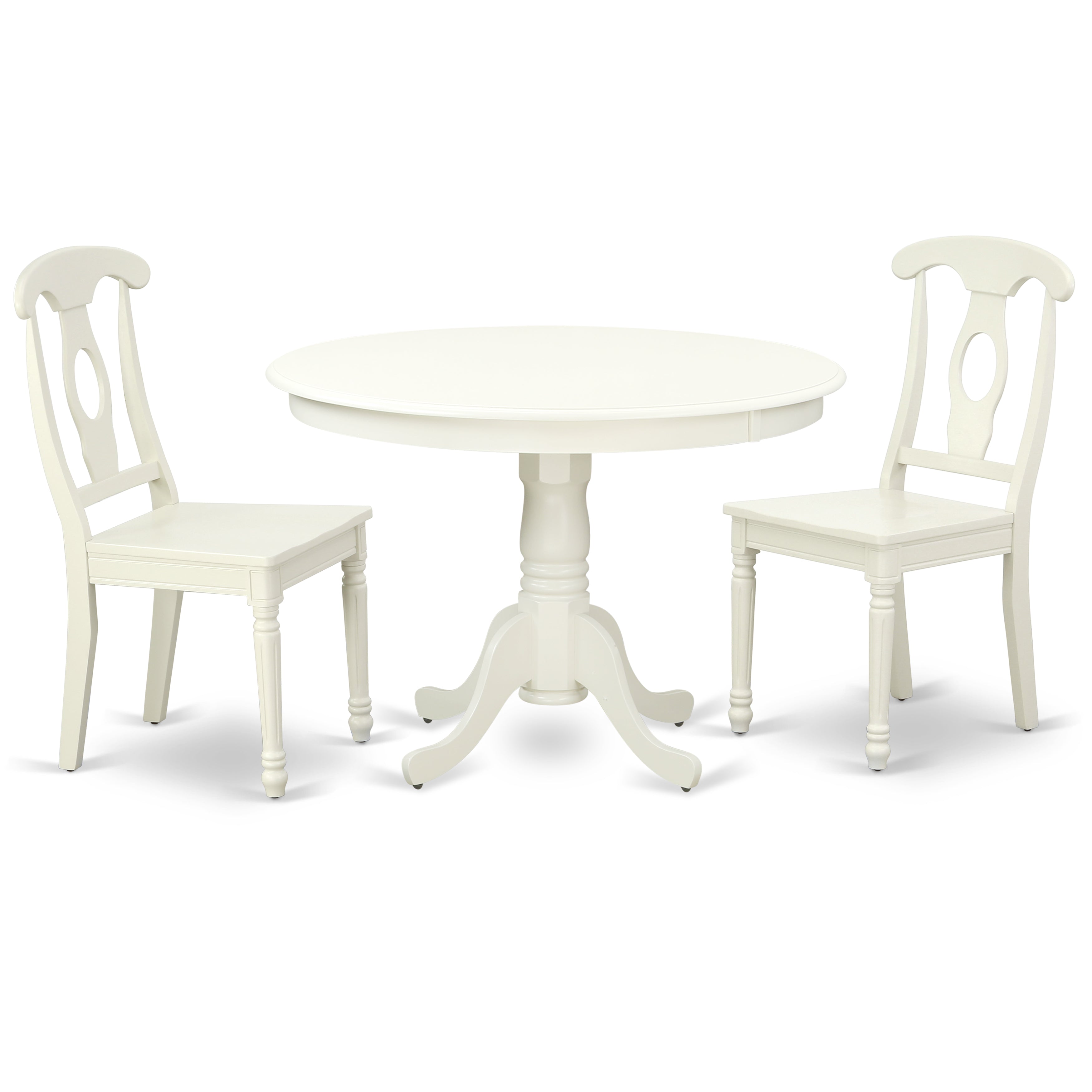 HLKE3-LWH-W 3PC Round 42 inch Table and 2 Panel Back Chairs