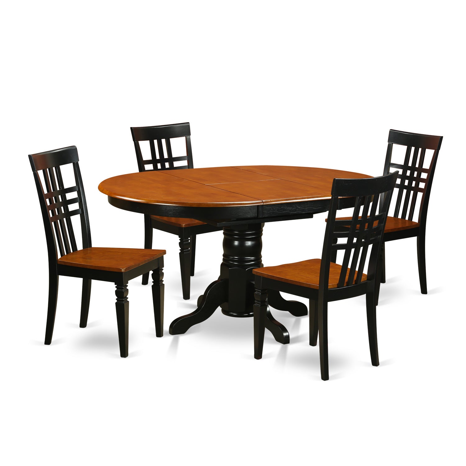 AVLG5-BCH-W 5 Pc Dinette Table with Leaf and 4 Faux Leather Seat Chairs in Black and Cherry.