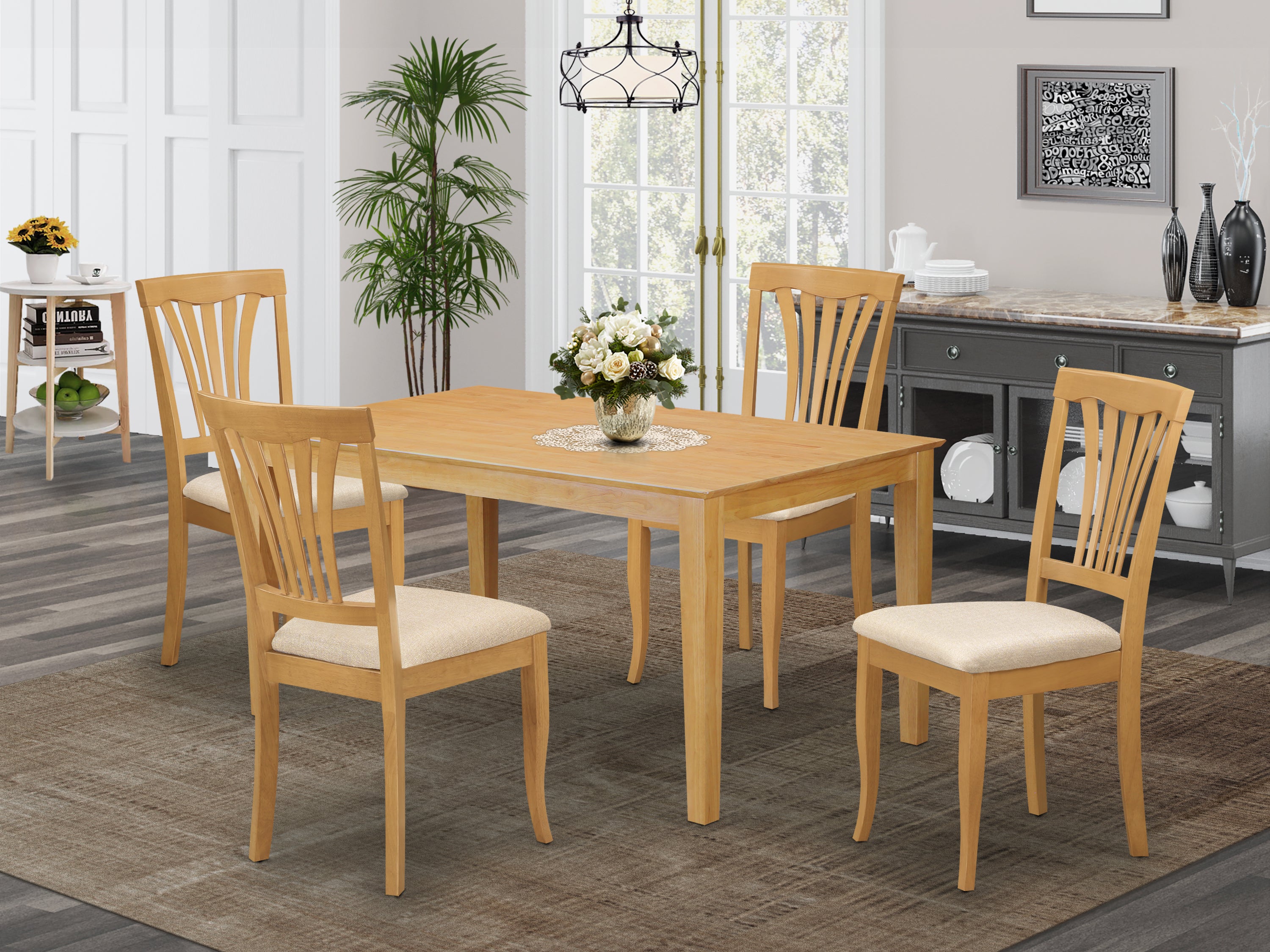 CAAV5-OAK-C 5 PC Small Kitchen Table set - Kitchen Table and 4 dinette Chairs