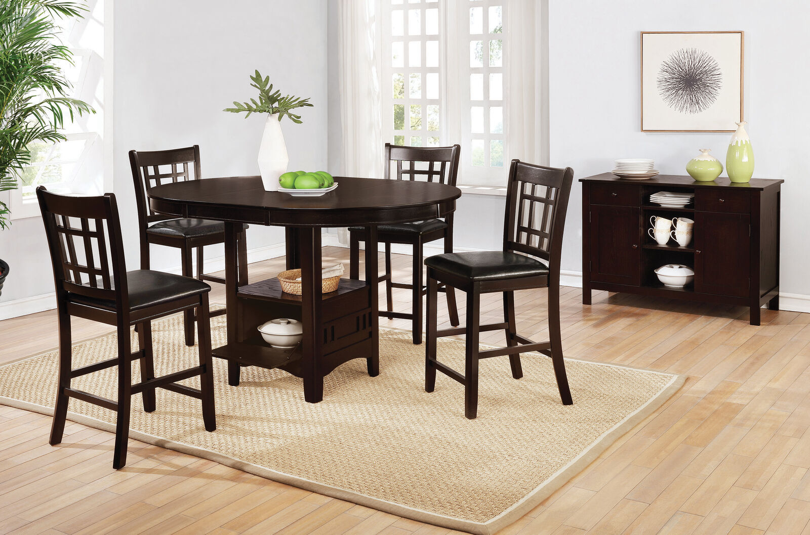 Lavon 5 Piece Counter Height Dining Table Chairs Dinette Set in Espresso Finish