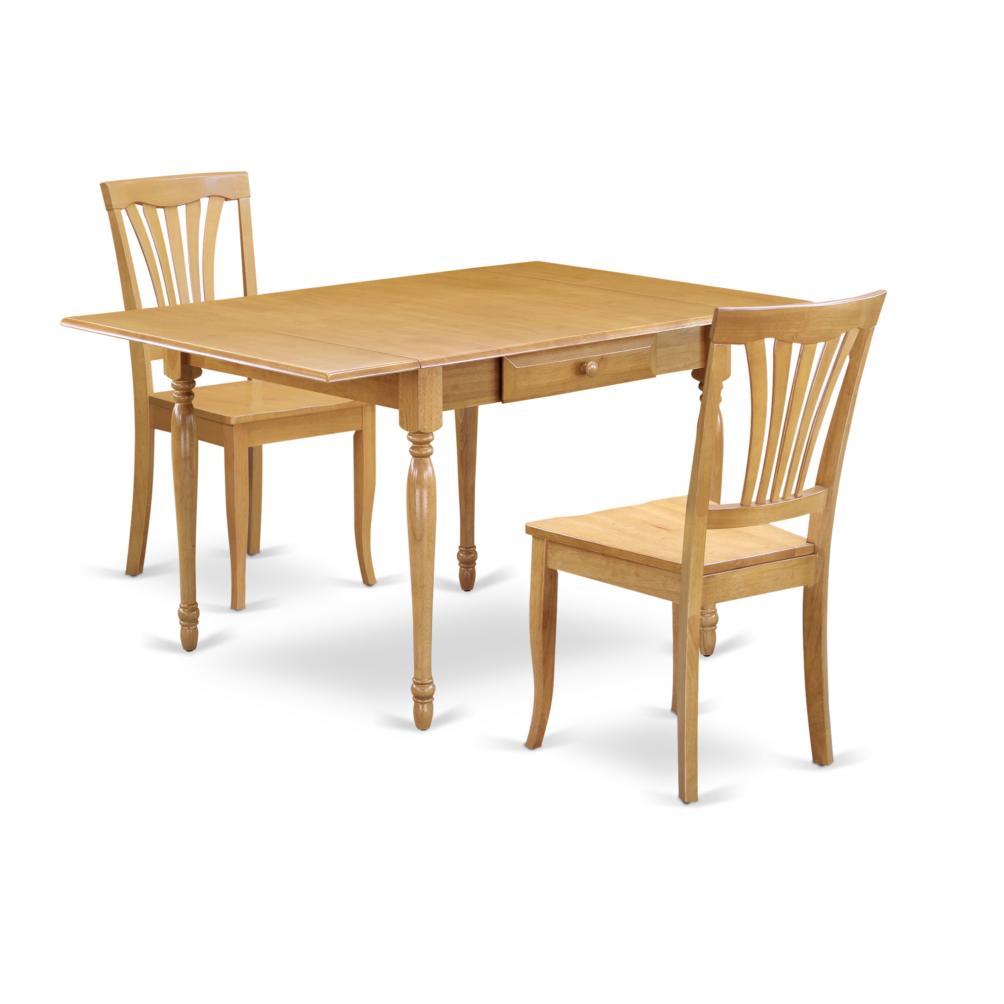 East West Furniture MZAV3-OAK-W 3Pc Dinette Sets for Small Spaces Includes a Small Kitchen Table and 2 Wooden Dining Chairs with Wooden Seat, Drop Leaf Table with Slat Back Chairs, Oak Finish