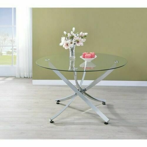 Contemporary Beckham Round Glass Top Dining Table Chrome And Clear